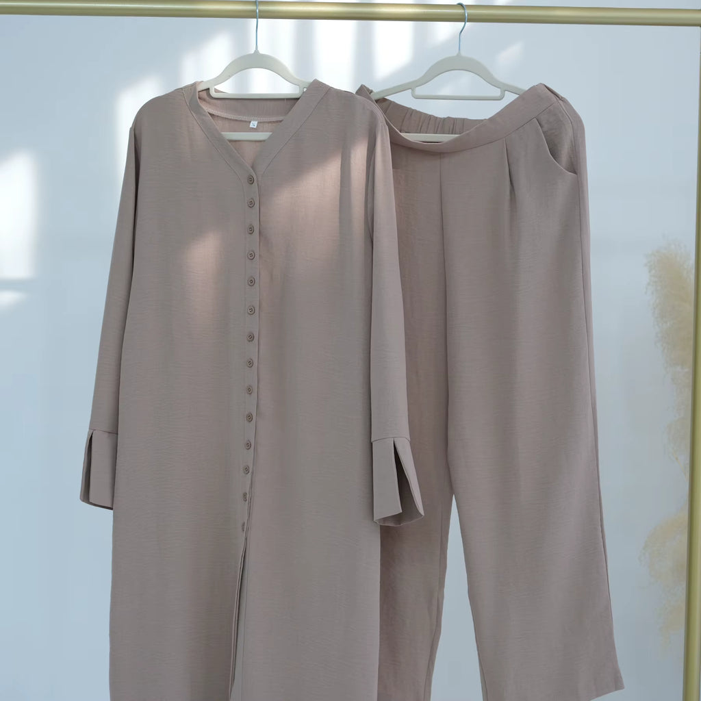 Lumi Two-Piece Modest Co-Ord Set - Apricot Beige