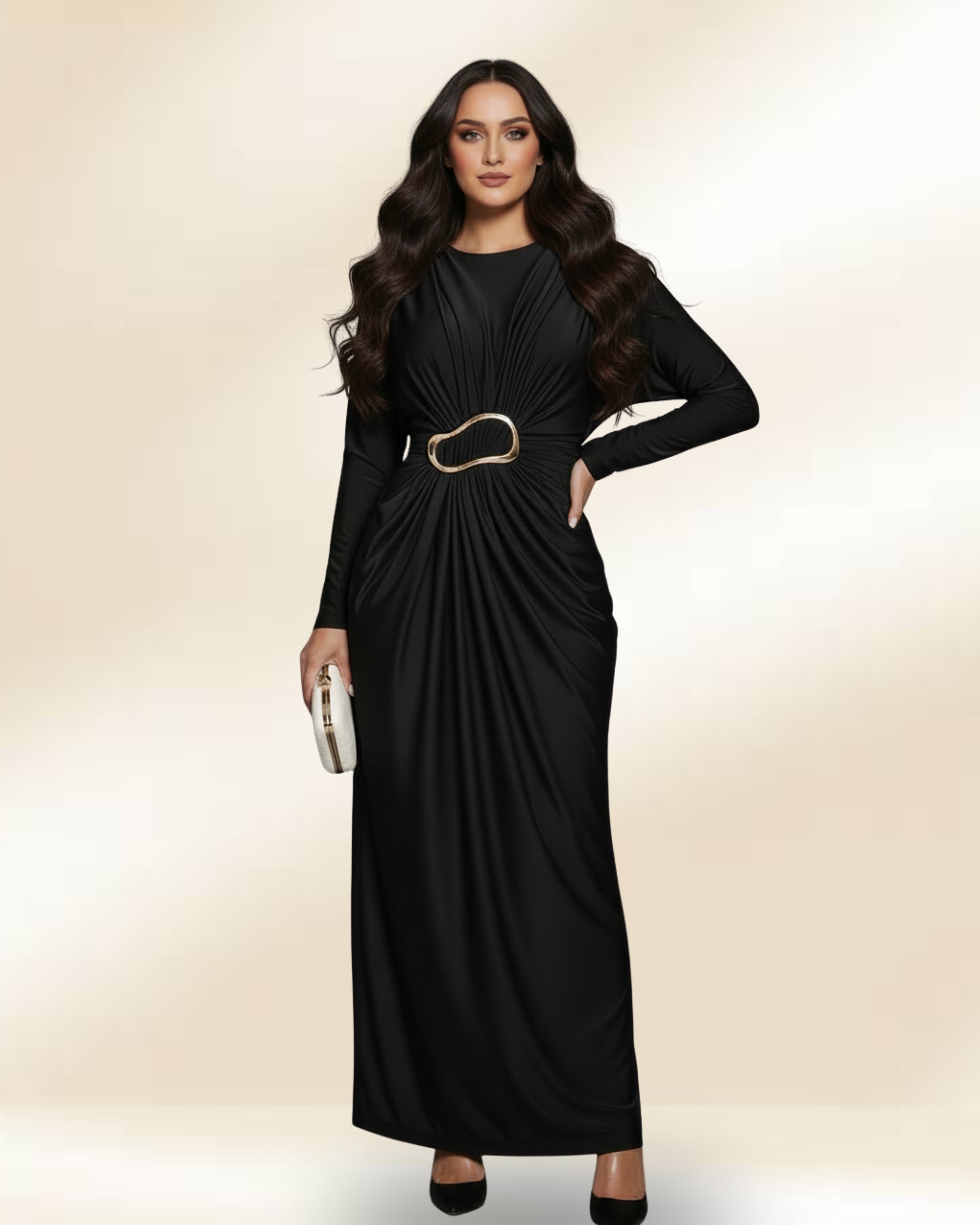 Layali Golden Cinch Gown - Black