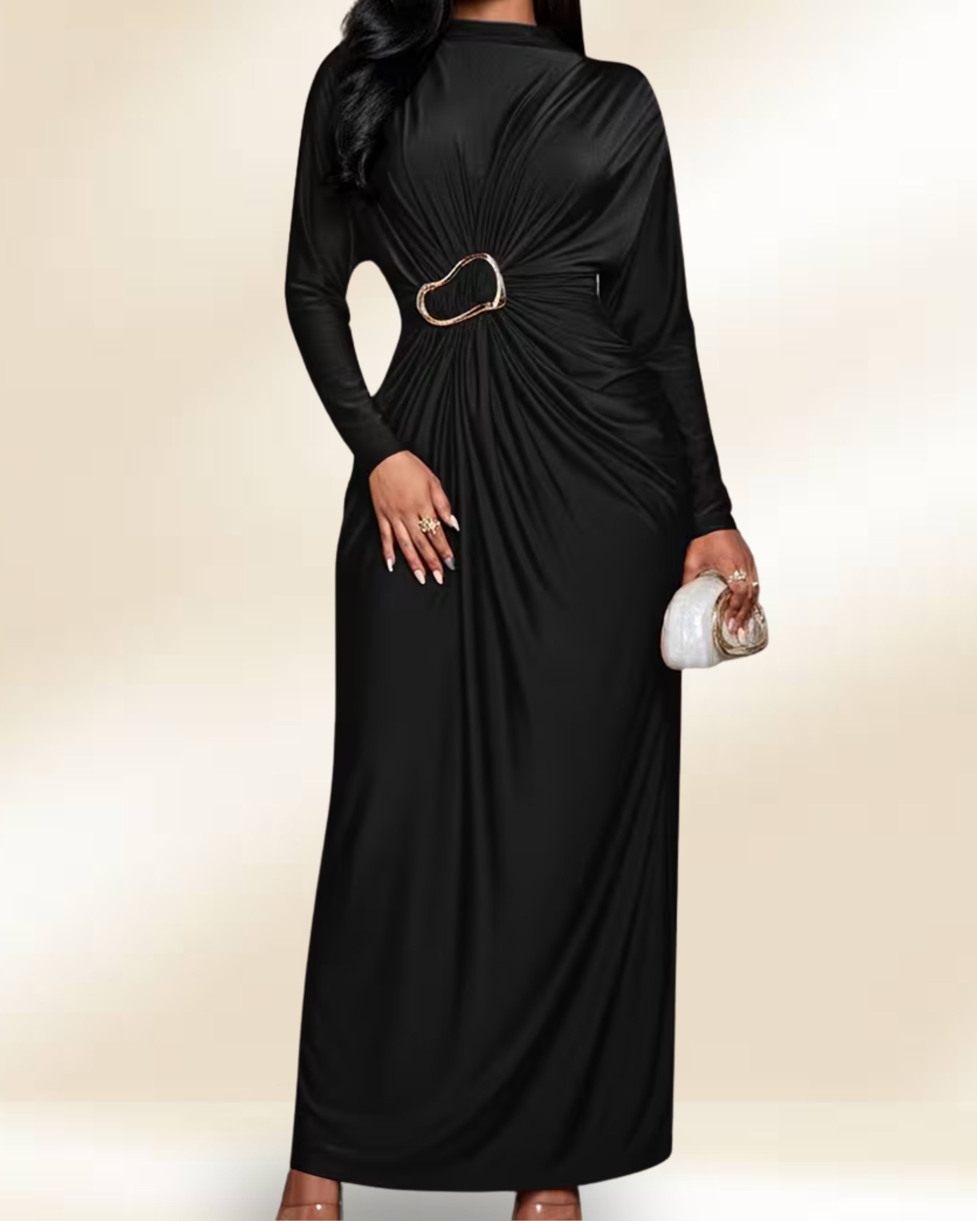 Layali Golden Cinch Gown - Black