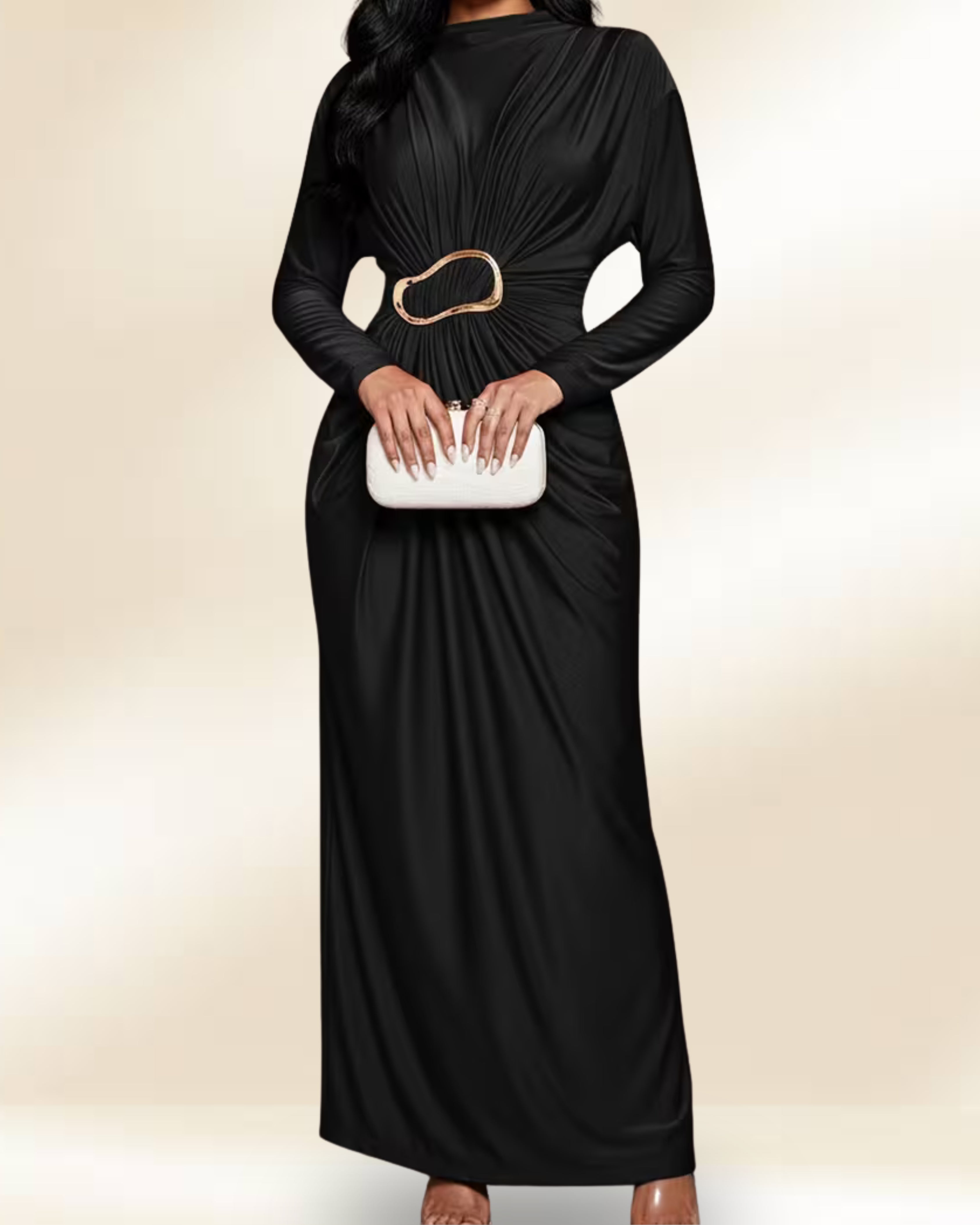 Layali Golden Cinch Gown - Black