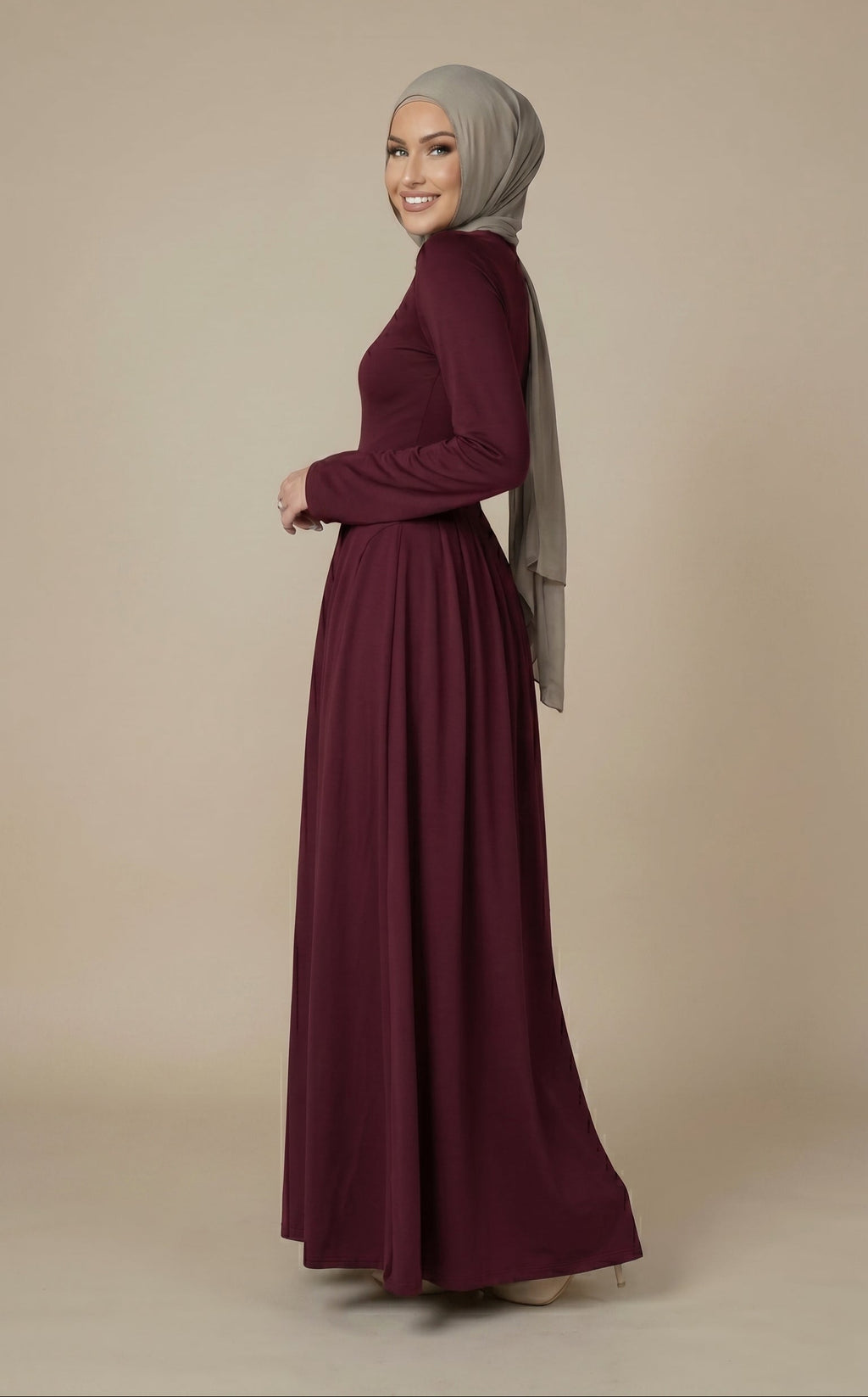 Ammara Asymmetric Fitted Maxi Dress - Burgundy