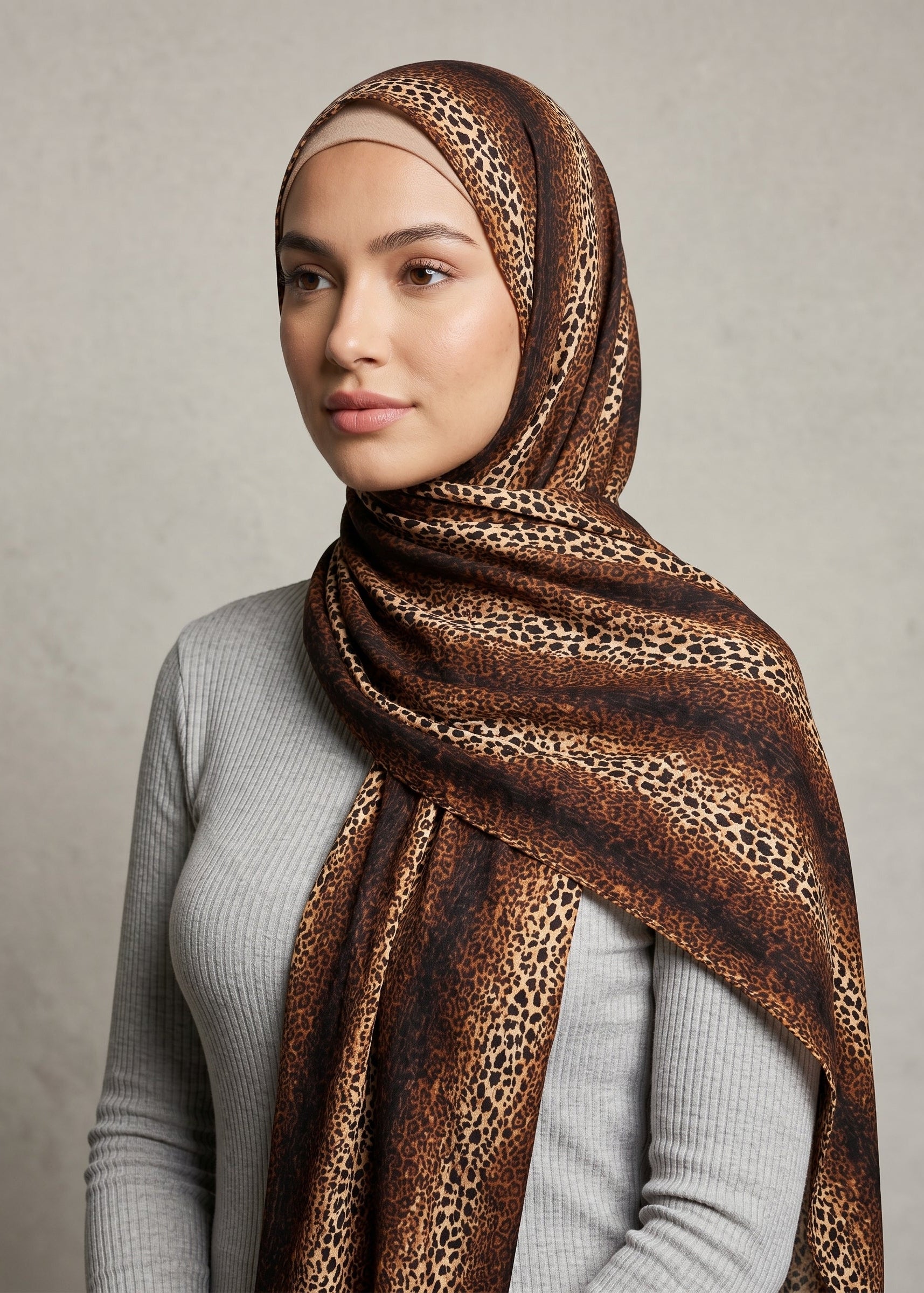 Warm Amber Animal Printed Jersey Hijab
