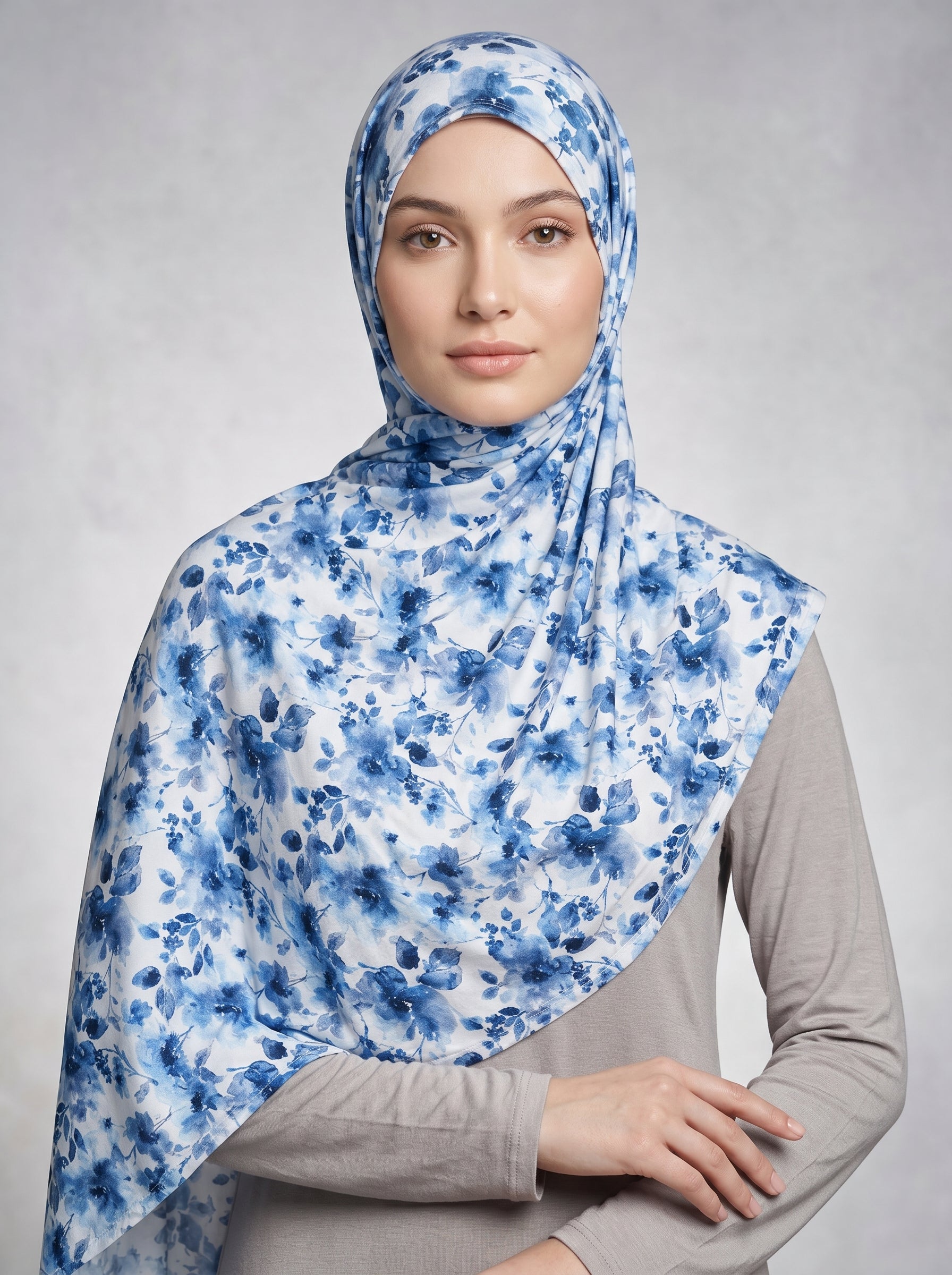 Blue Porcelain Printed Jersey Hijab
