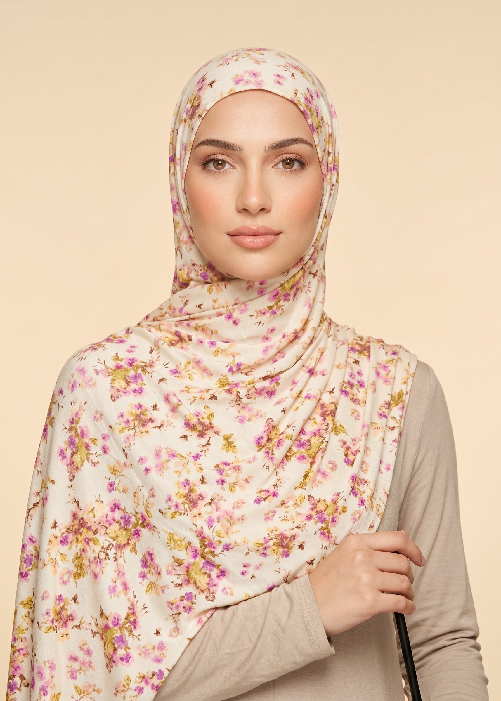 Pink Flower Printed Jersey Hijab