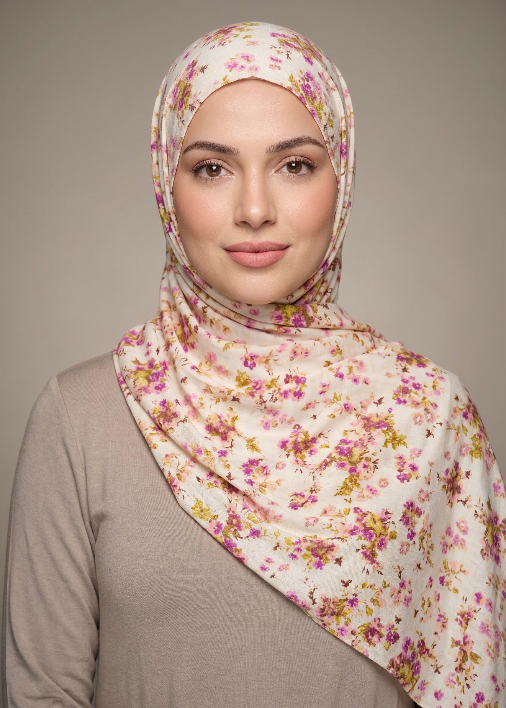 Pink Flower Printed Jersey Hijab