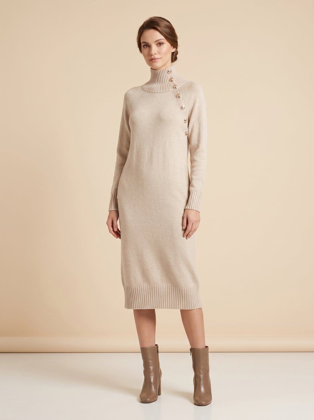 Aliyah Winter Knit Midi Dress  - Oatmeal