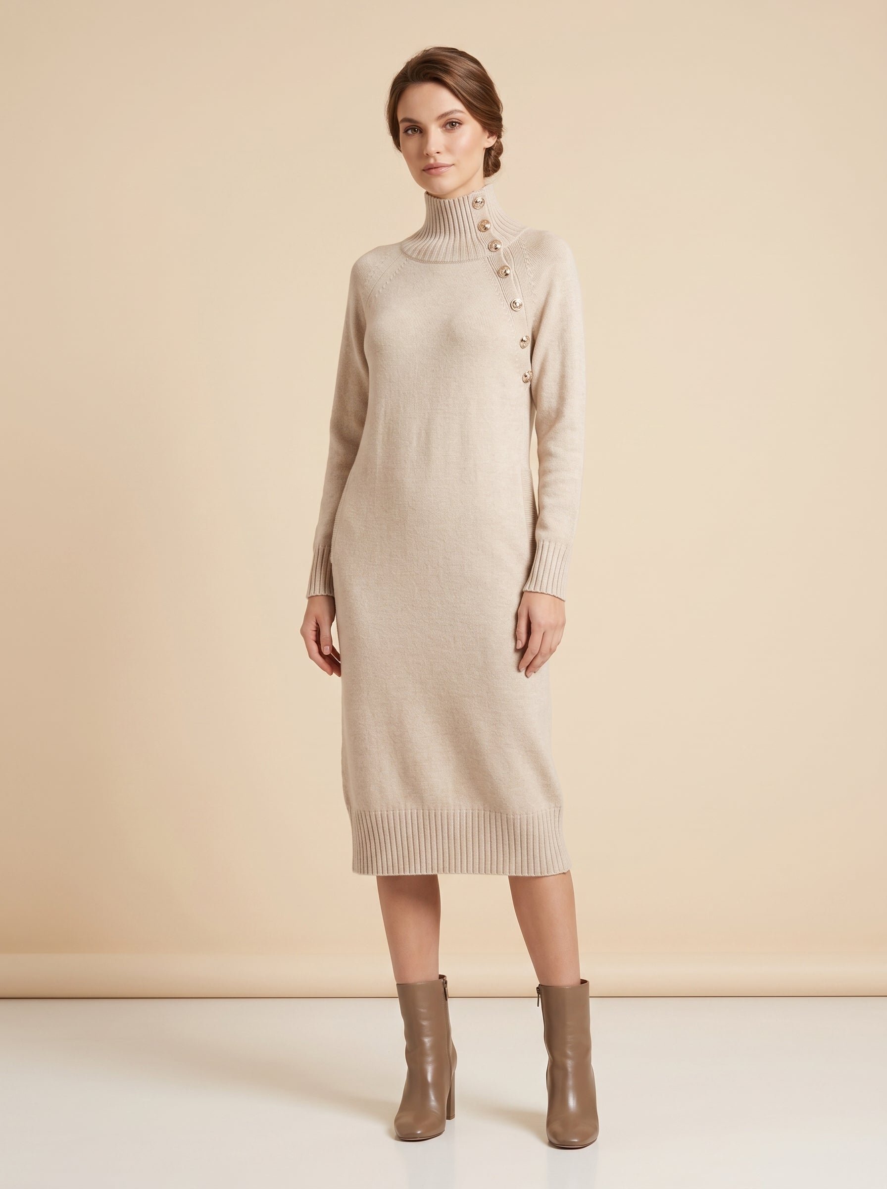 Aliyah Winter Knit Midi Dress  - Oatmeal