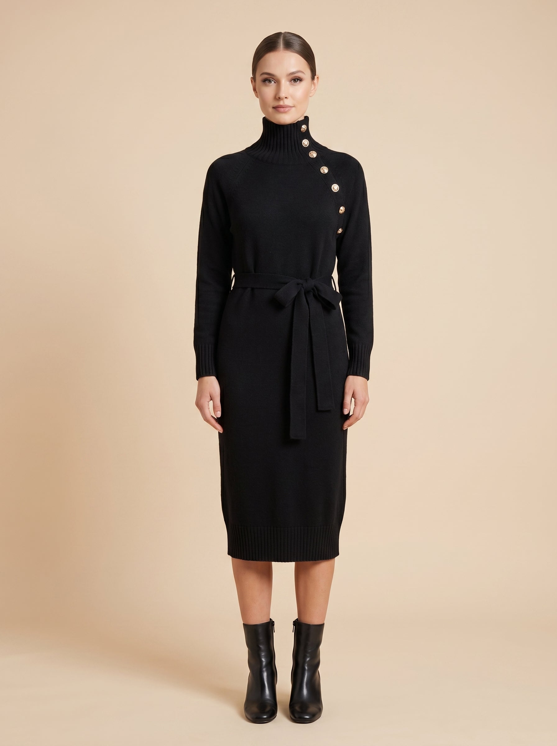 Aliyah Winter Knit Midi Dress  - Black