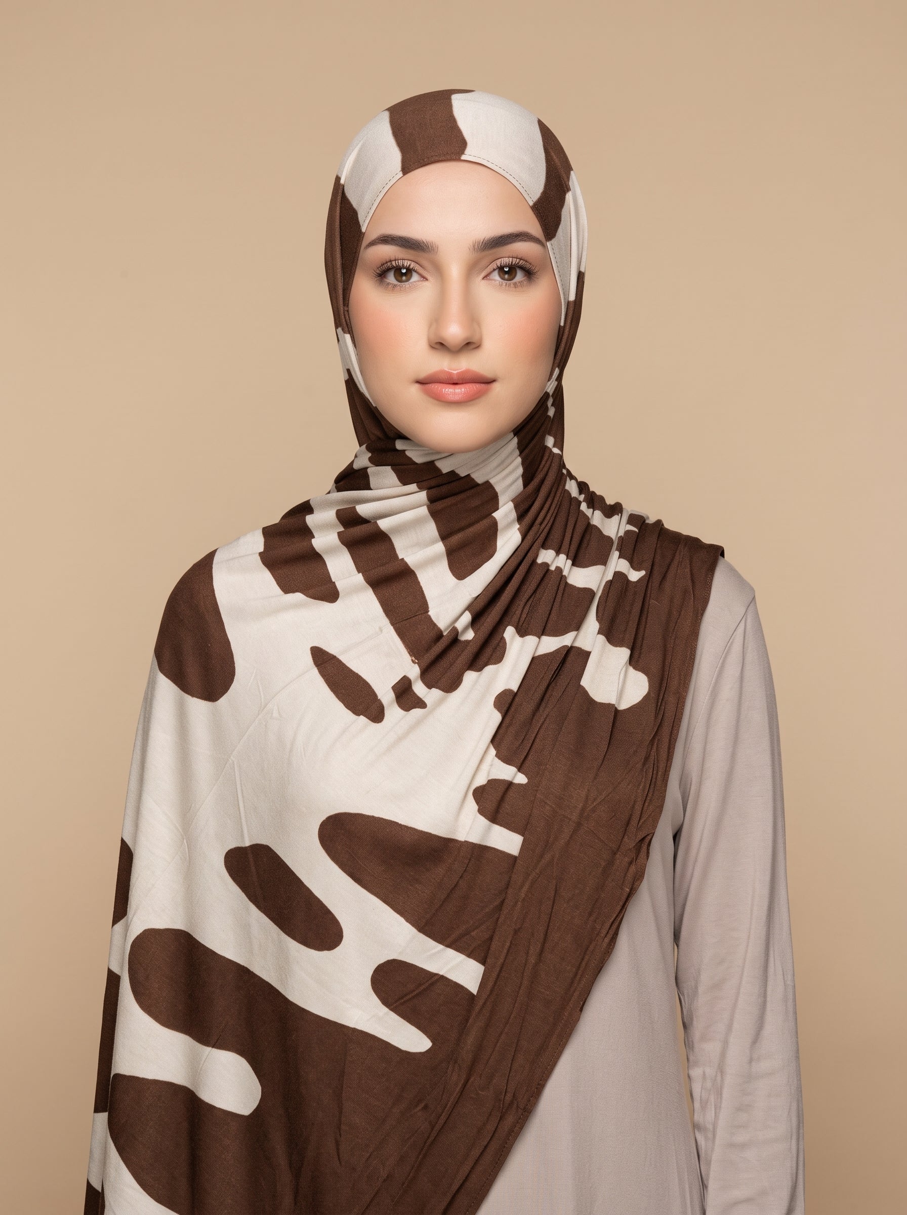 Ripple Brown Printed Jersey Hijab