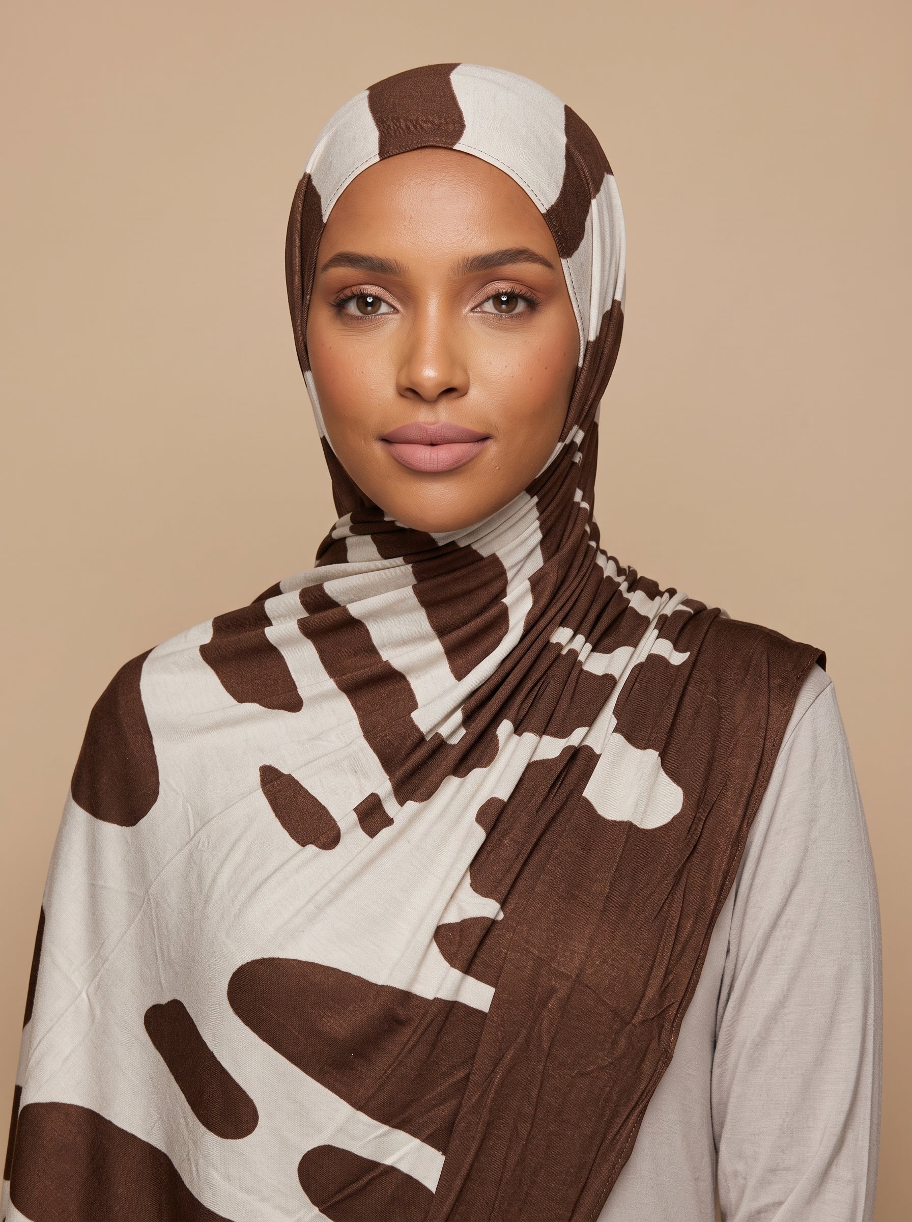 Ripple Brown Printed Jersey Hijab