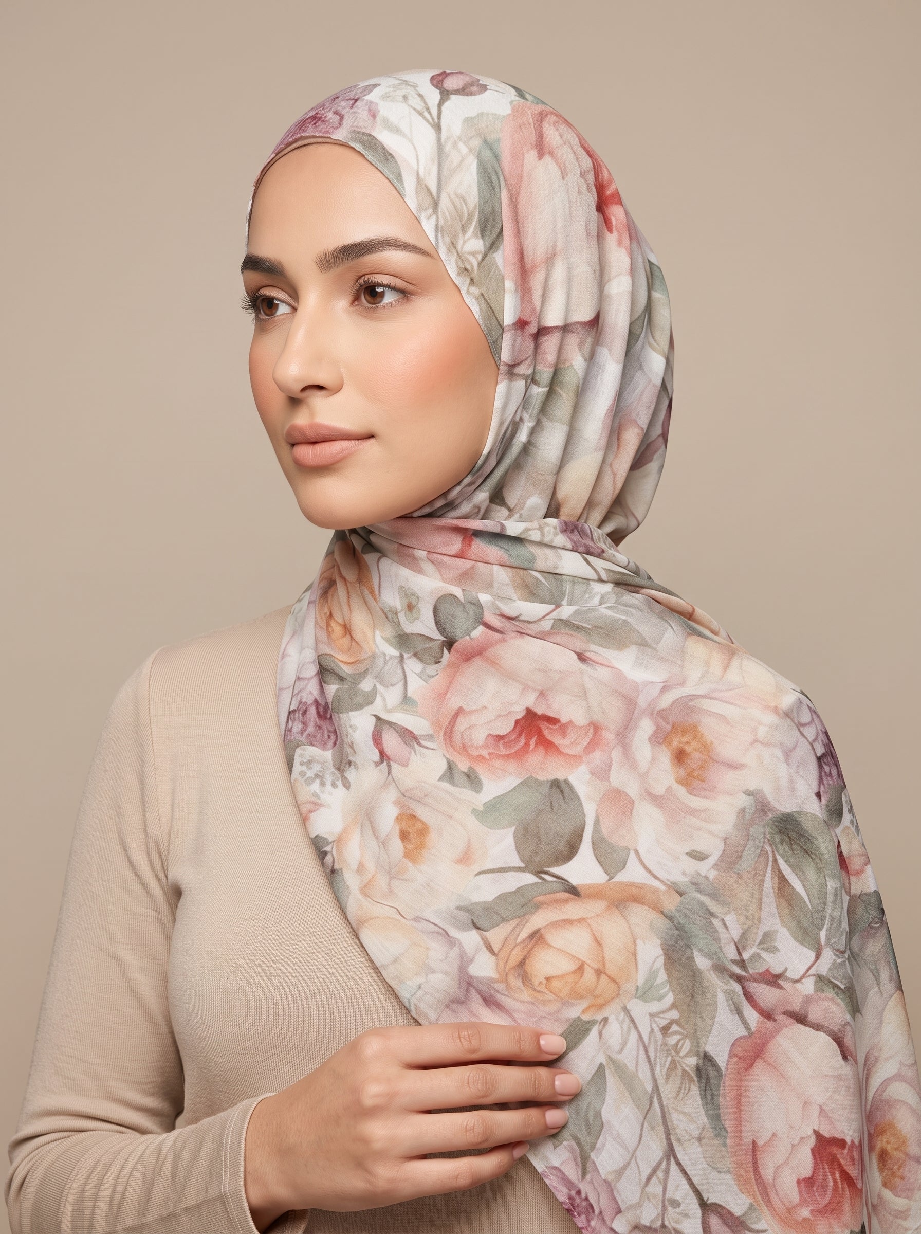 Vintage Rose Garden Printed Modal Hijab