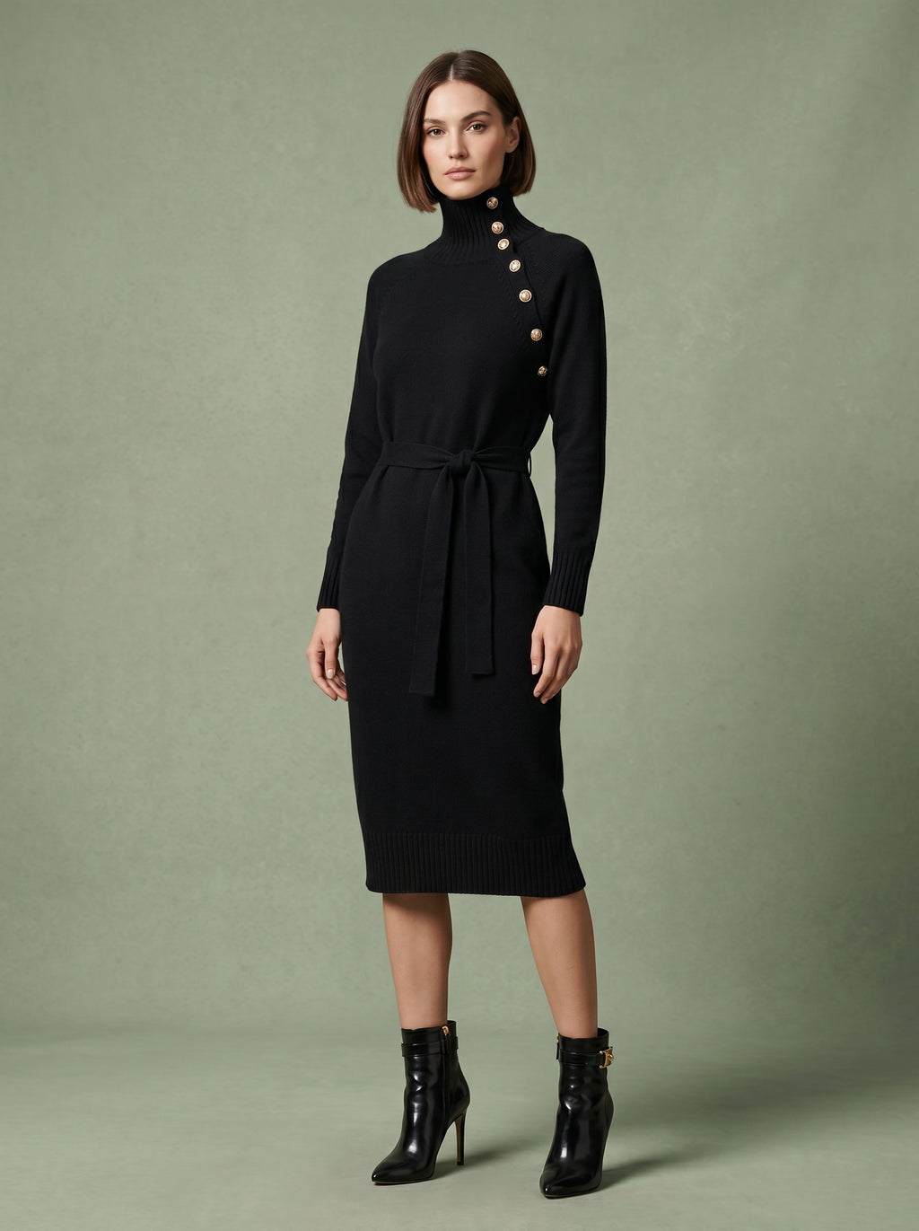 Aliyah Winter Knit Midi Dress  - Black