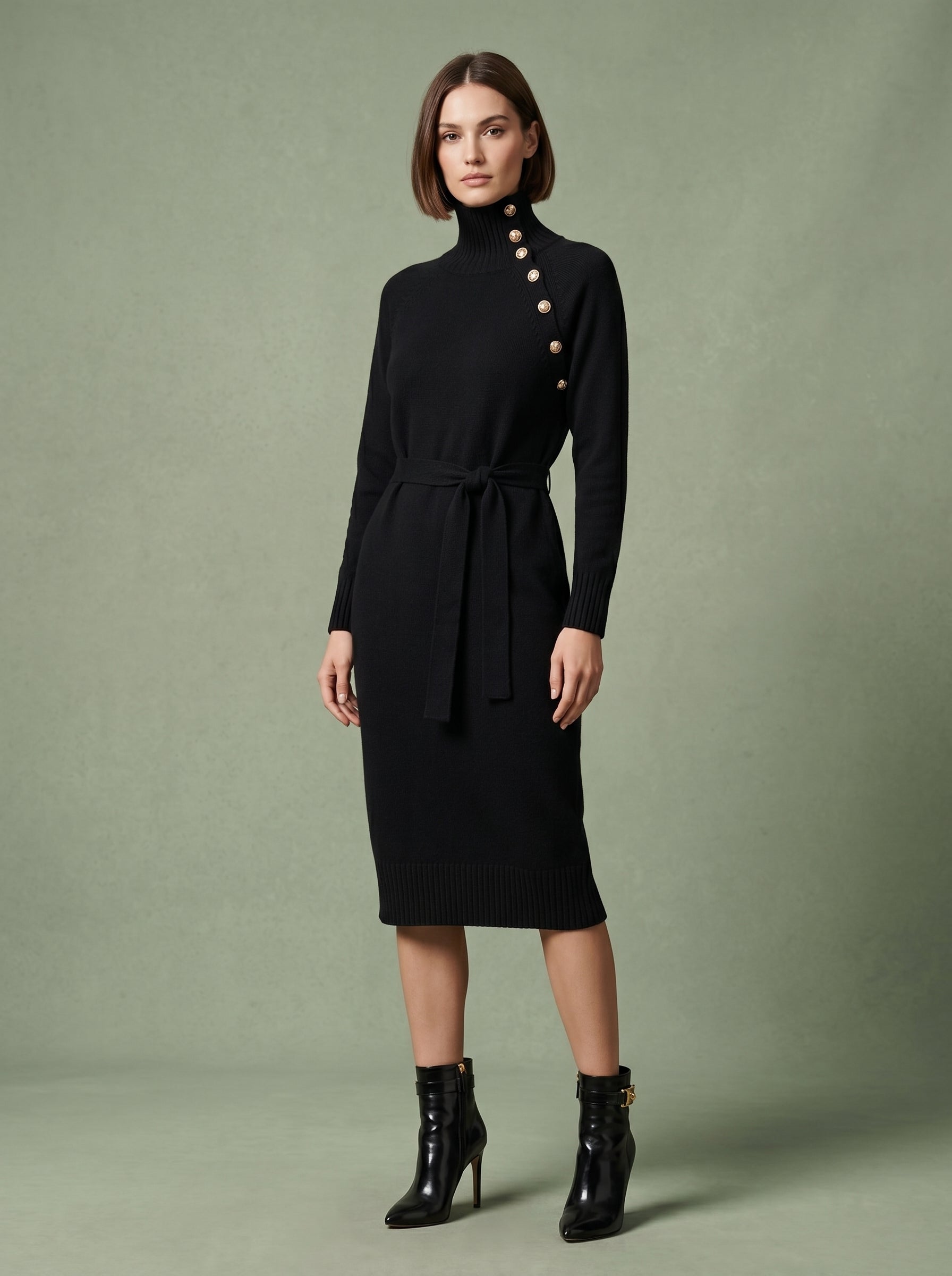 Aliyah Winter Knit Midi Dress  - Black