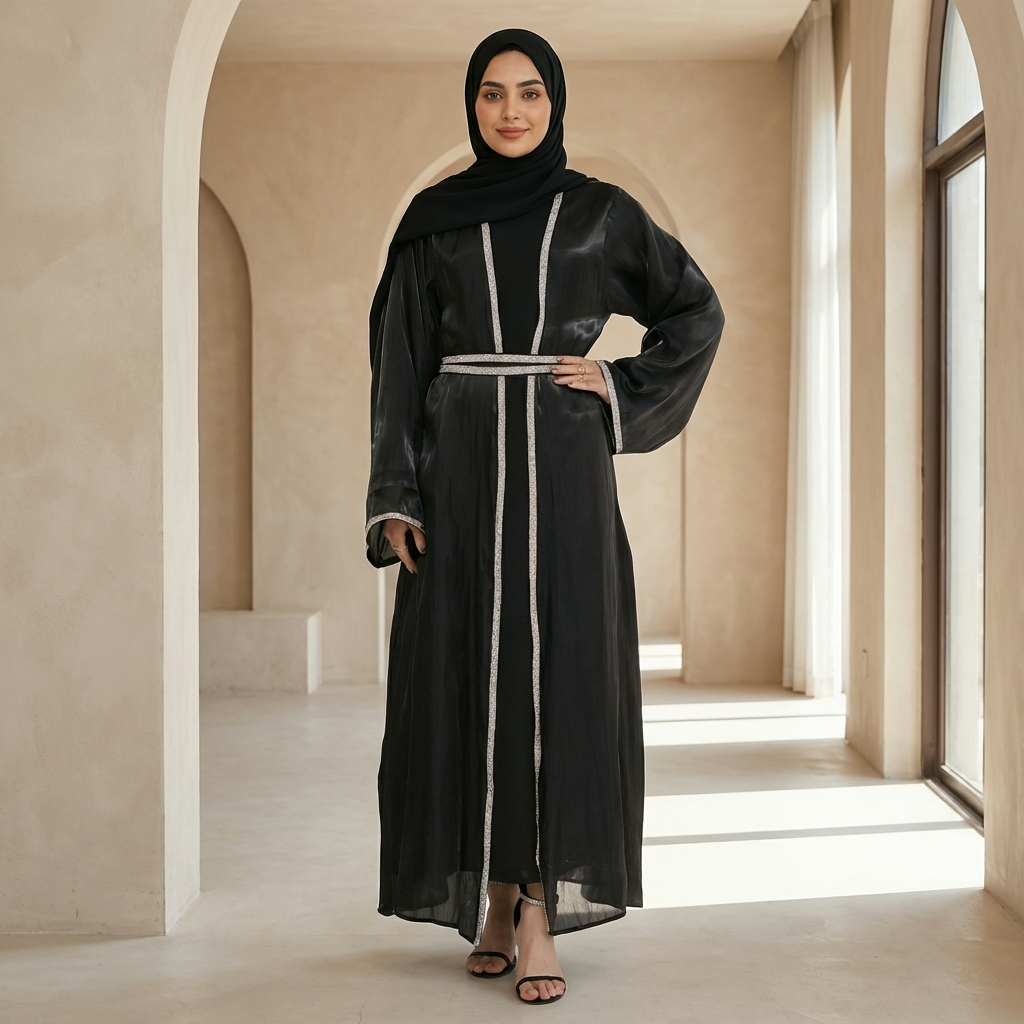 Veil Lace Embellished Luxury Dubai Abaya – Black
