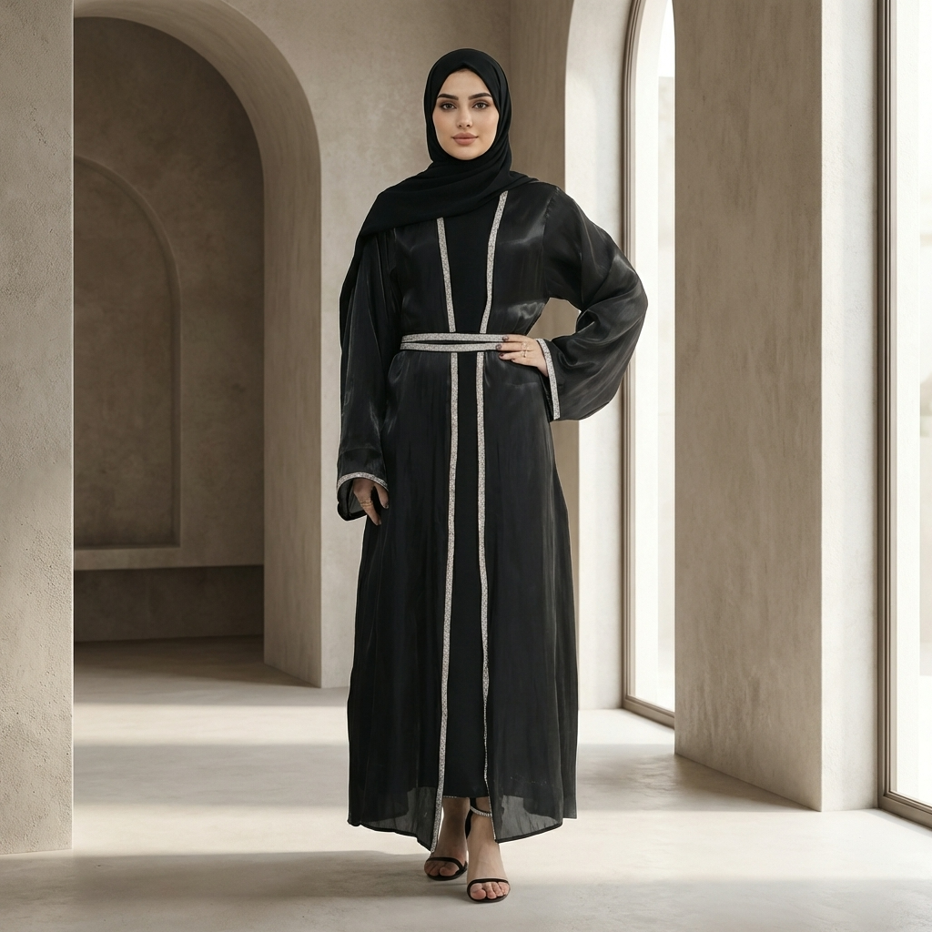 Veil Lace Embellished Luxury Dubai Abaya – Black