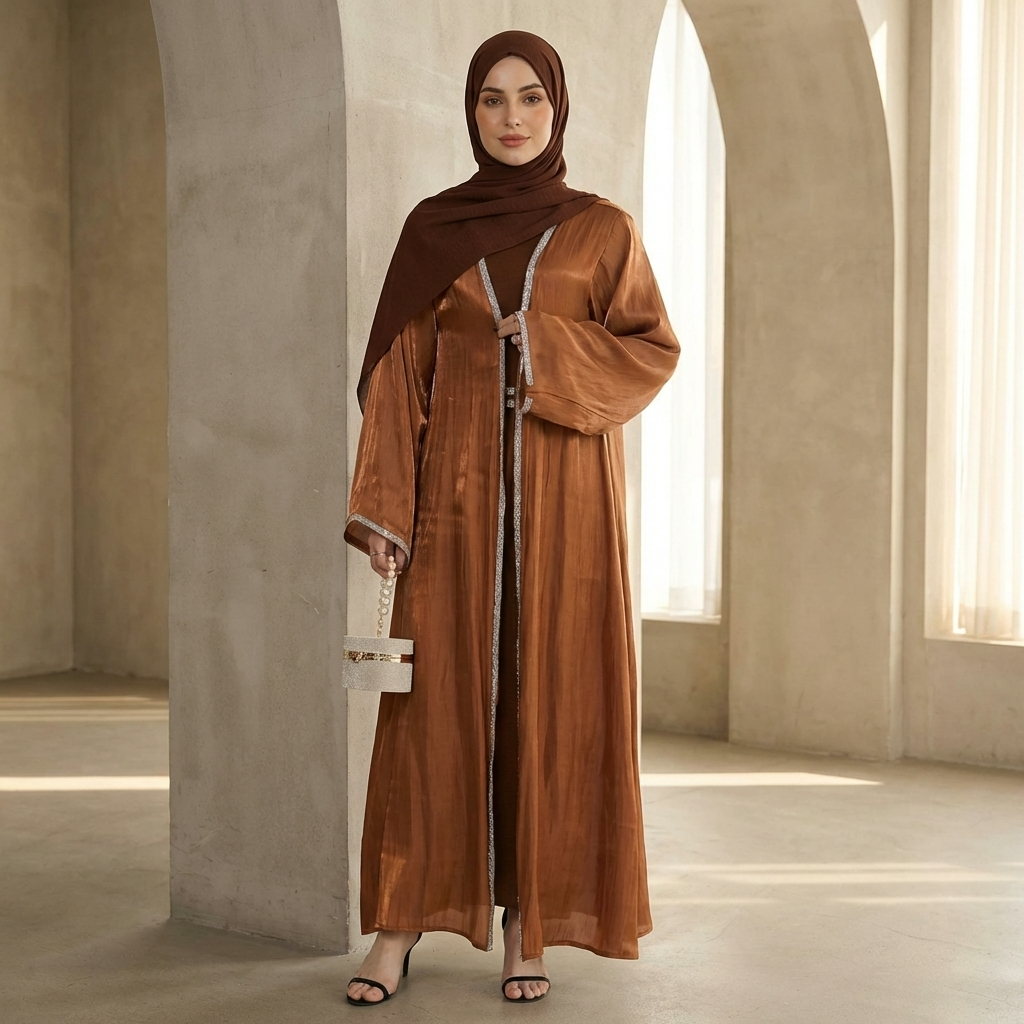 Veil Lace Embellished Luxury Dubai Abaya – Coffee