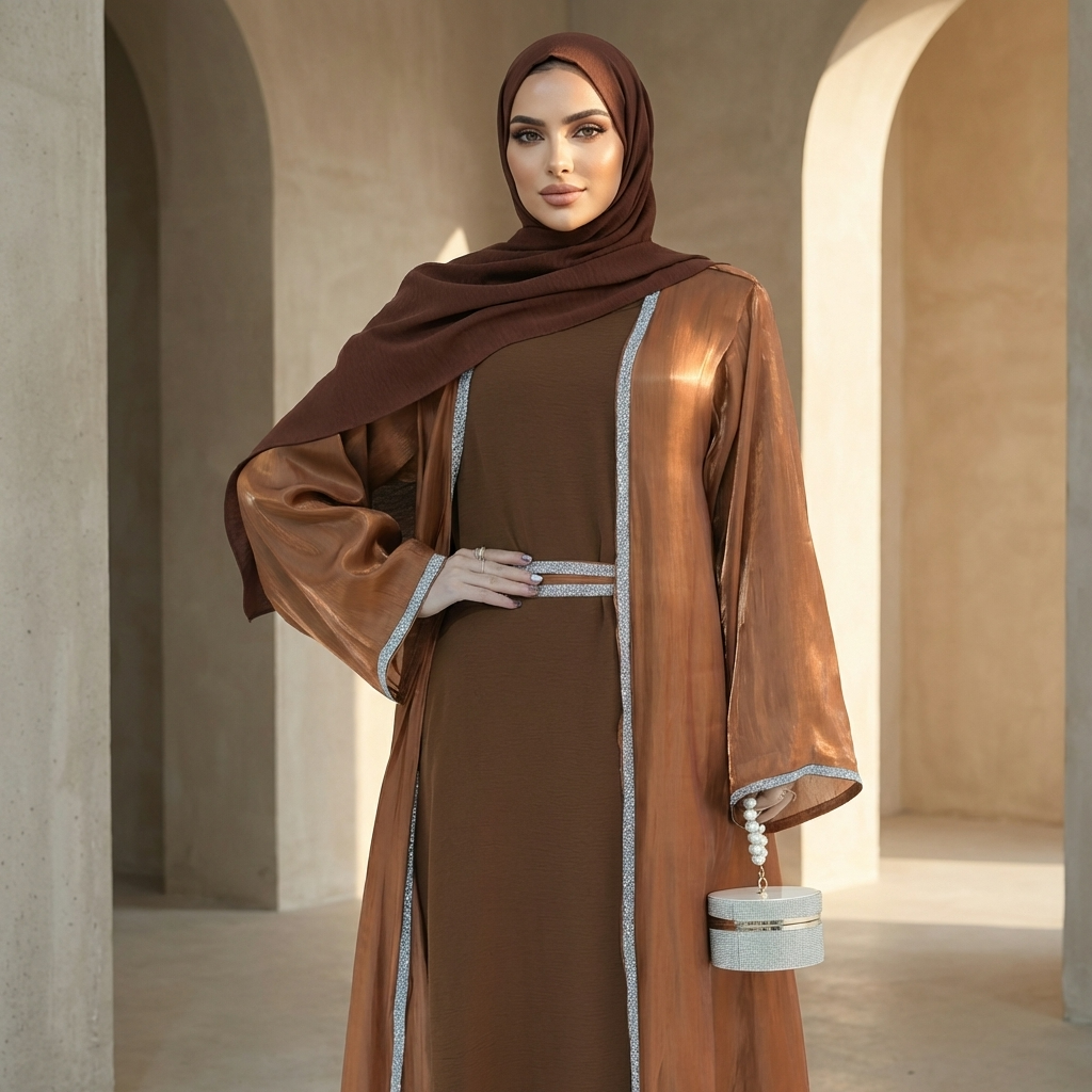 Veil Lace Embellished Luxury Dubai Abaya – Coffee