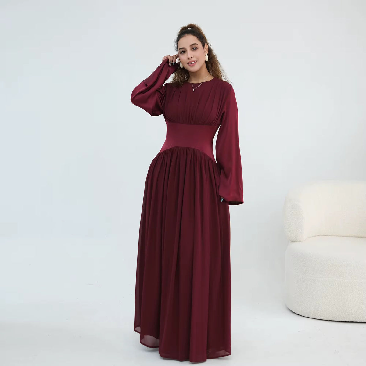 Amani Pleated Corset Maxi Dress - Deep Red