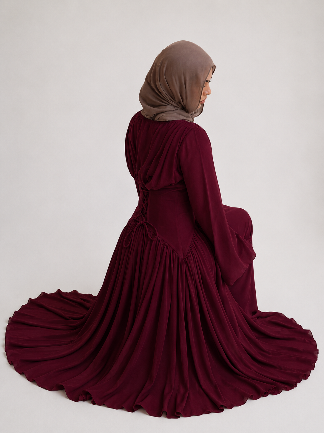 Amani Deep Red Pleated Corset Maxi Dress