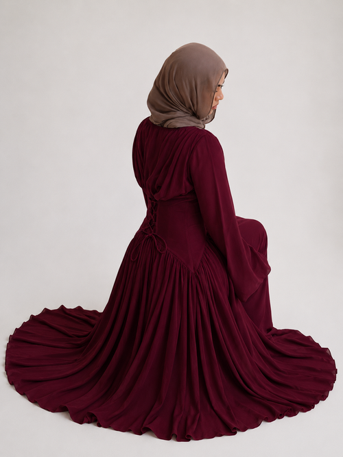 Amani Pleated Corset Maxi Dress - Deep Red