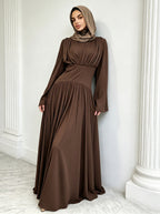 Amani Brown Pleated Corset Maxi Dress
