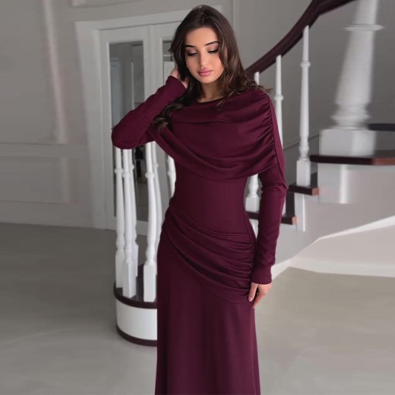 Naeera Ruched Cowl Neck Bodycon Maxi Dress - Burgundy
