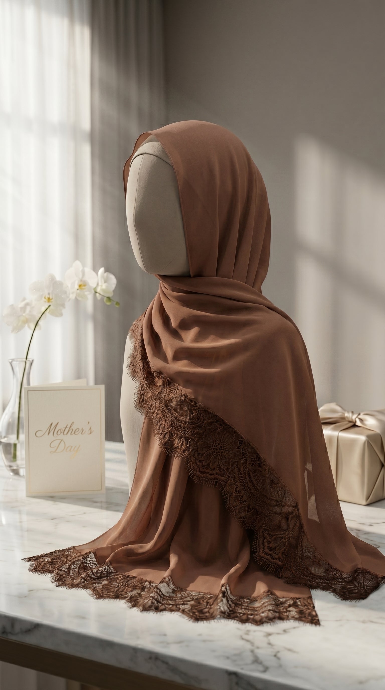 Rich Cocoa Lace Modal Hijab