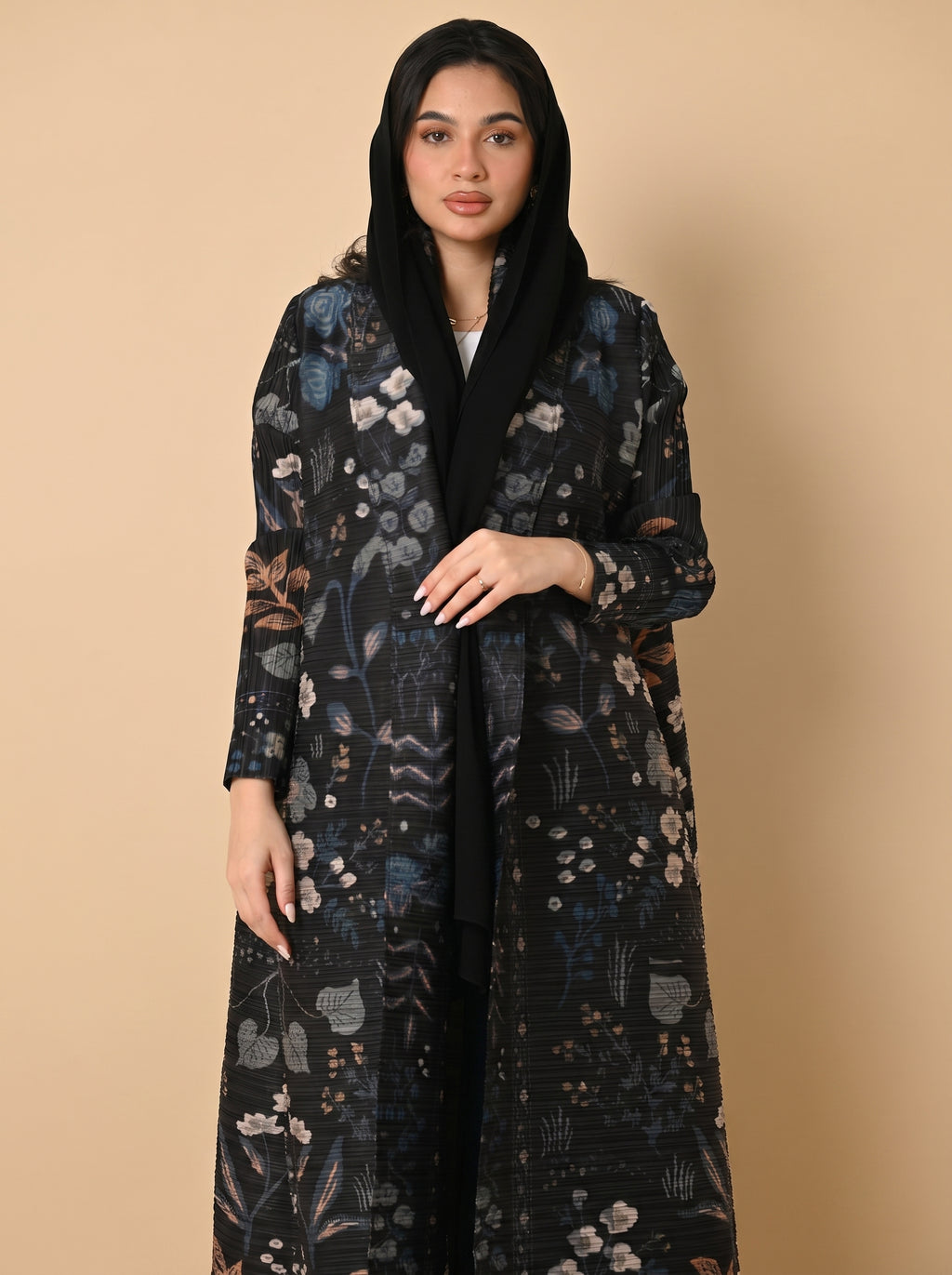 The Nocturne Flora Abaya - Deep Indigo & Moonwashed Petals