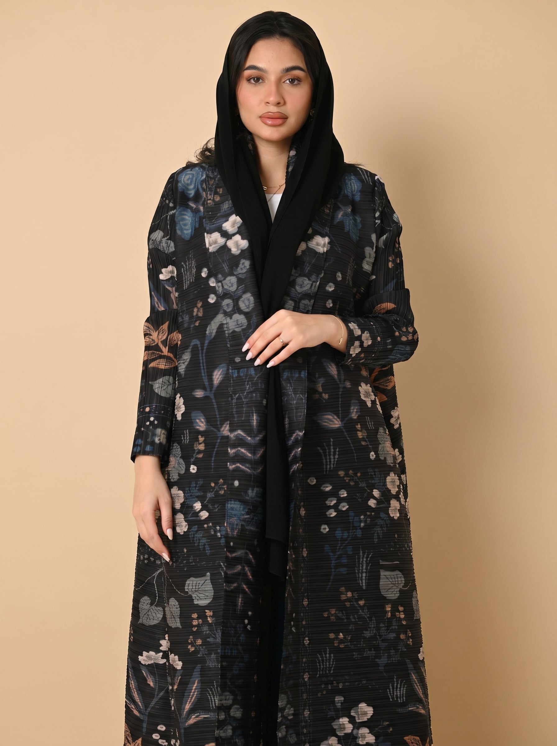 The Nocturne Flora Abaya - Deep Indigo & Moonwashed Petals