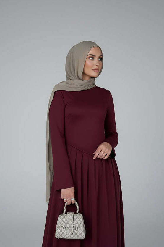Ammara Asymmetric Fitted Maxi Dress - Burgundy