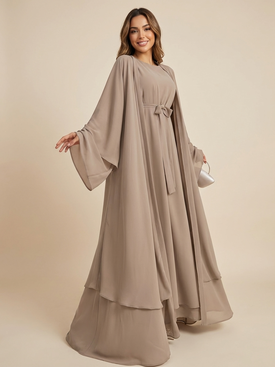 Aura Chiffon Abaya - Latte Beige