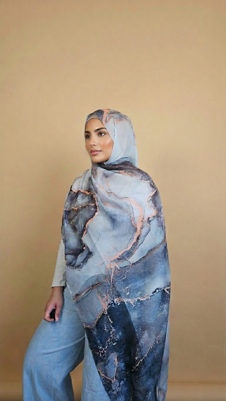 Evergreen Mist Printed Modal Watermark Ombre Hijab