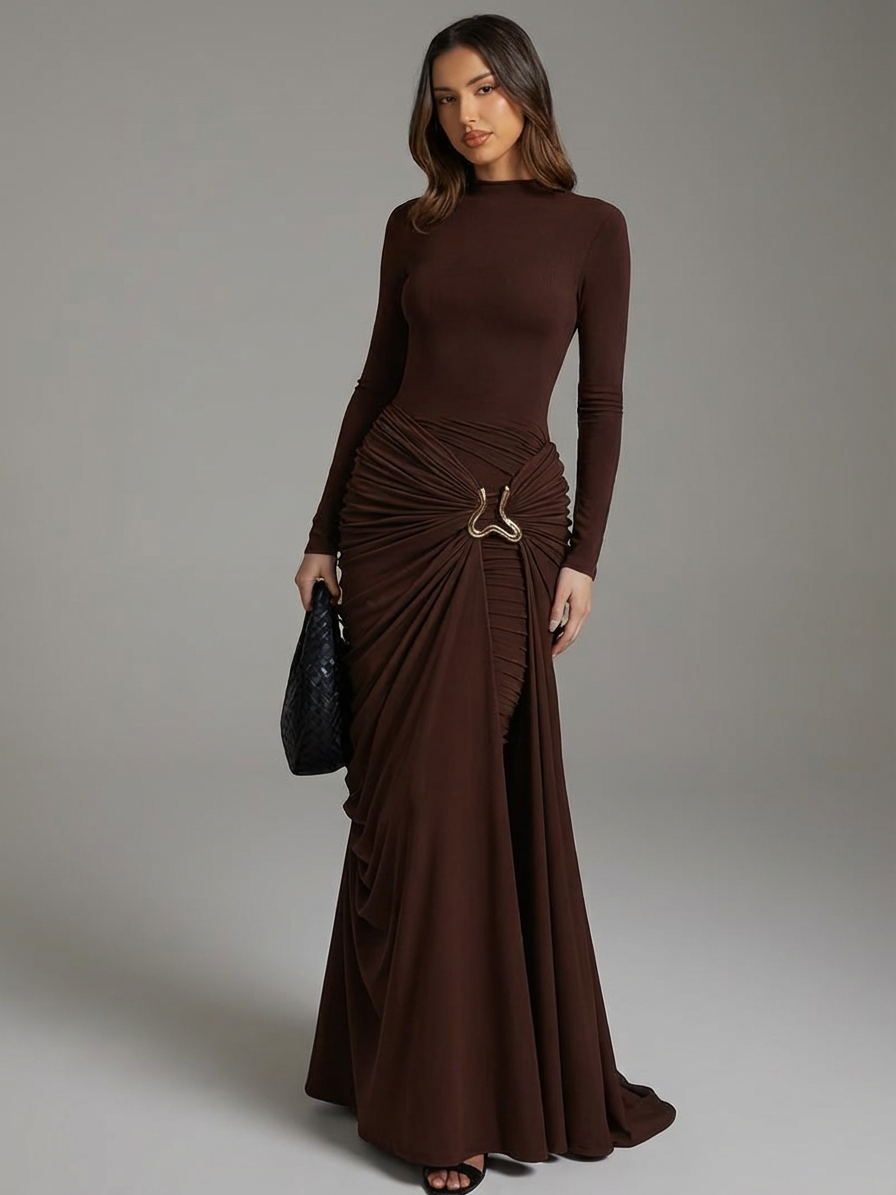 Razan Sculpted Muse Gown - Chocolate Brown