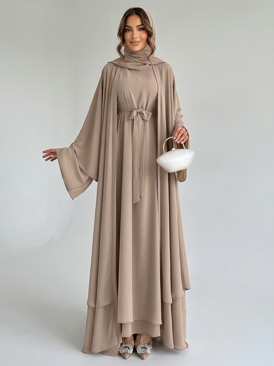 Aura Chiffon Abaya - Latte Beige