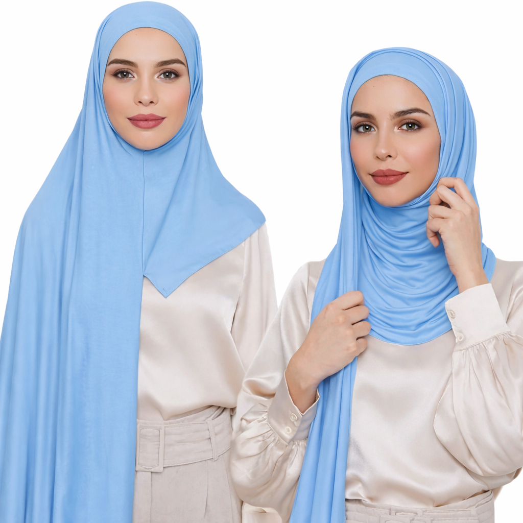 Premium Cotton Jersey Instant Hijab - Blue Shades