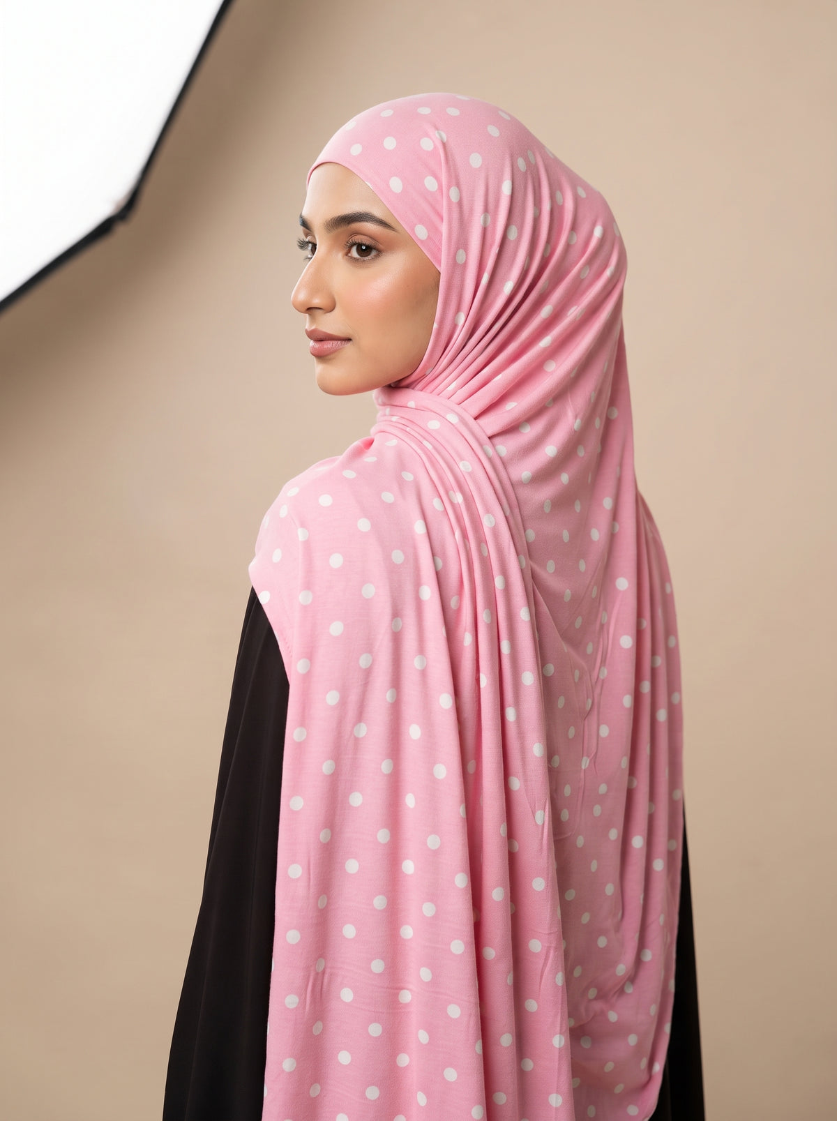 Pink Polka Dot Printed Jersey Hijab