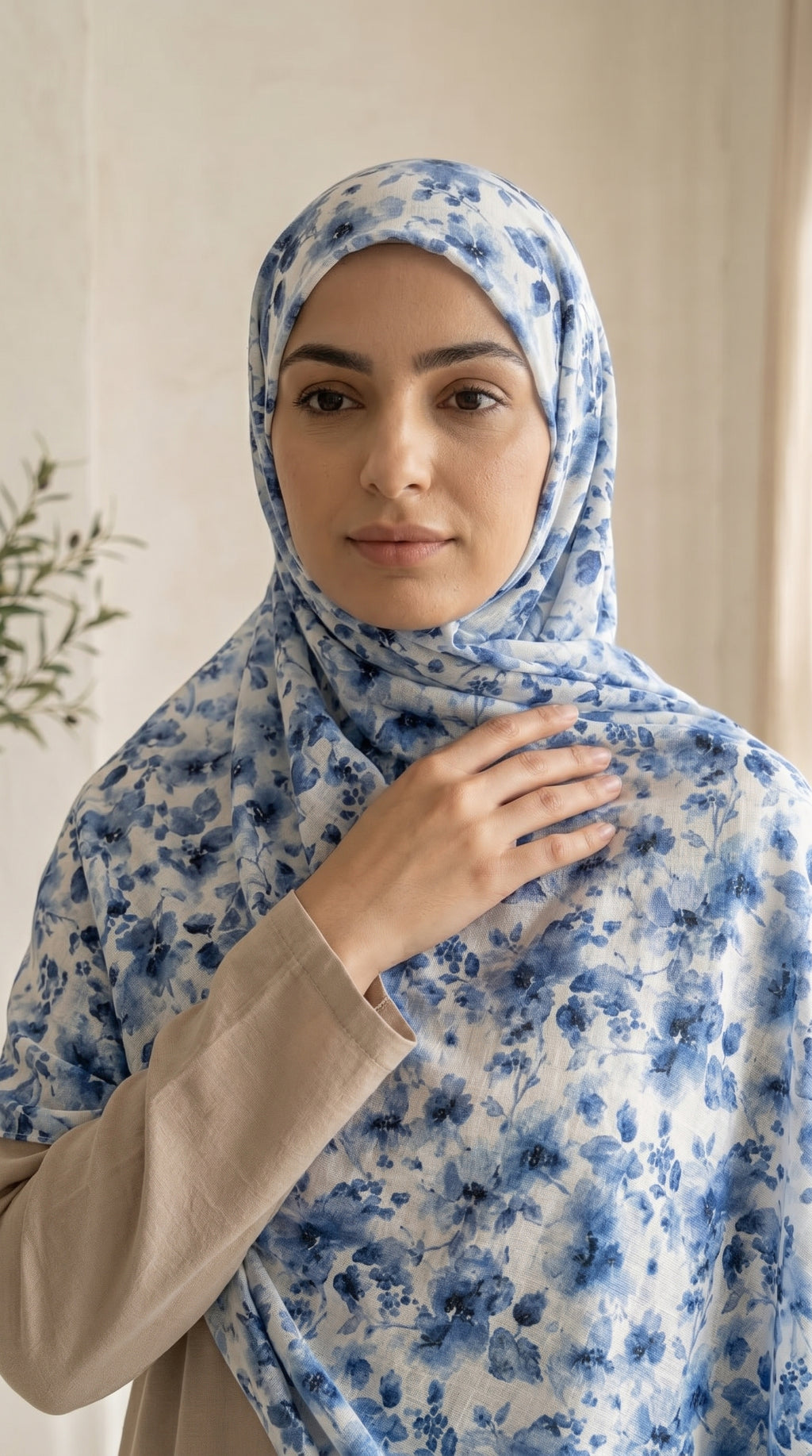 Blue Porcelain Printed Jersey Hijab