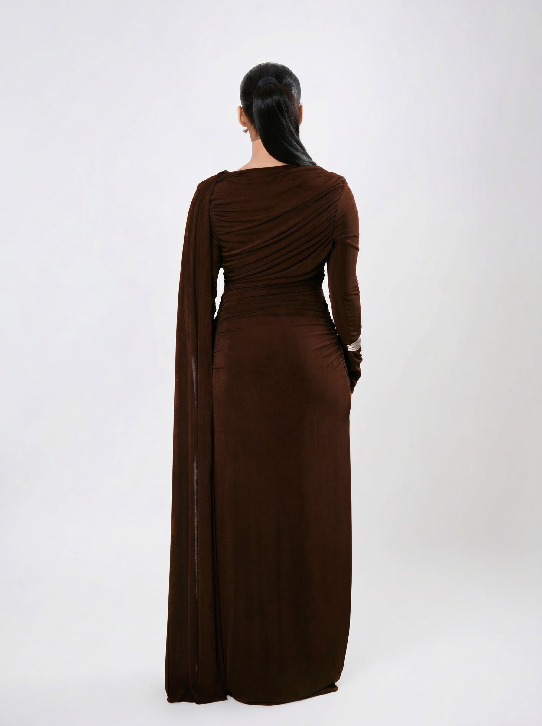 Haya Grace Drape Gown - Dark Coffee