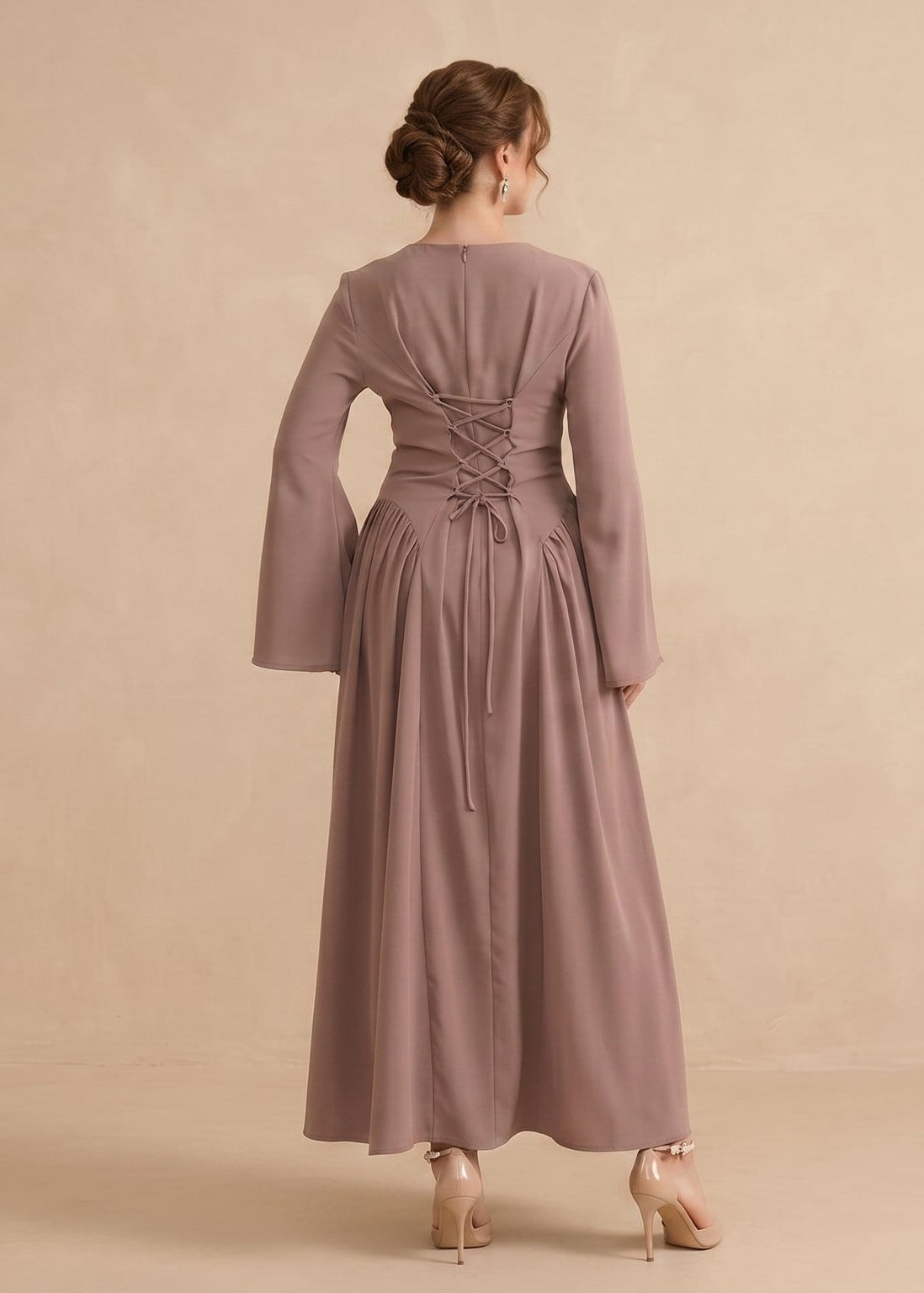 Amanah Lace-Back Maxi Dress - Dusty Mauve