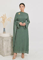 Aurelia Shawl Textured Overlay Modest Dress - Teal