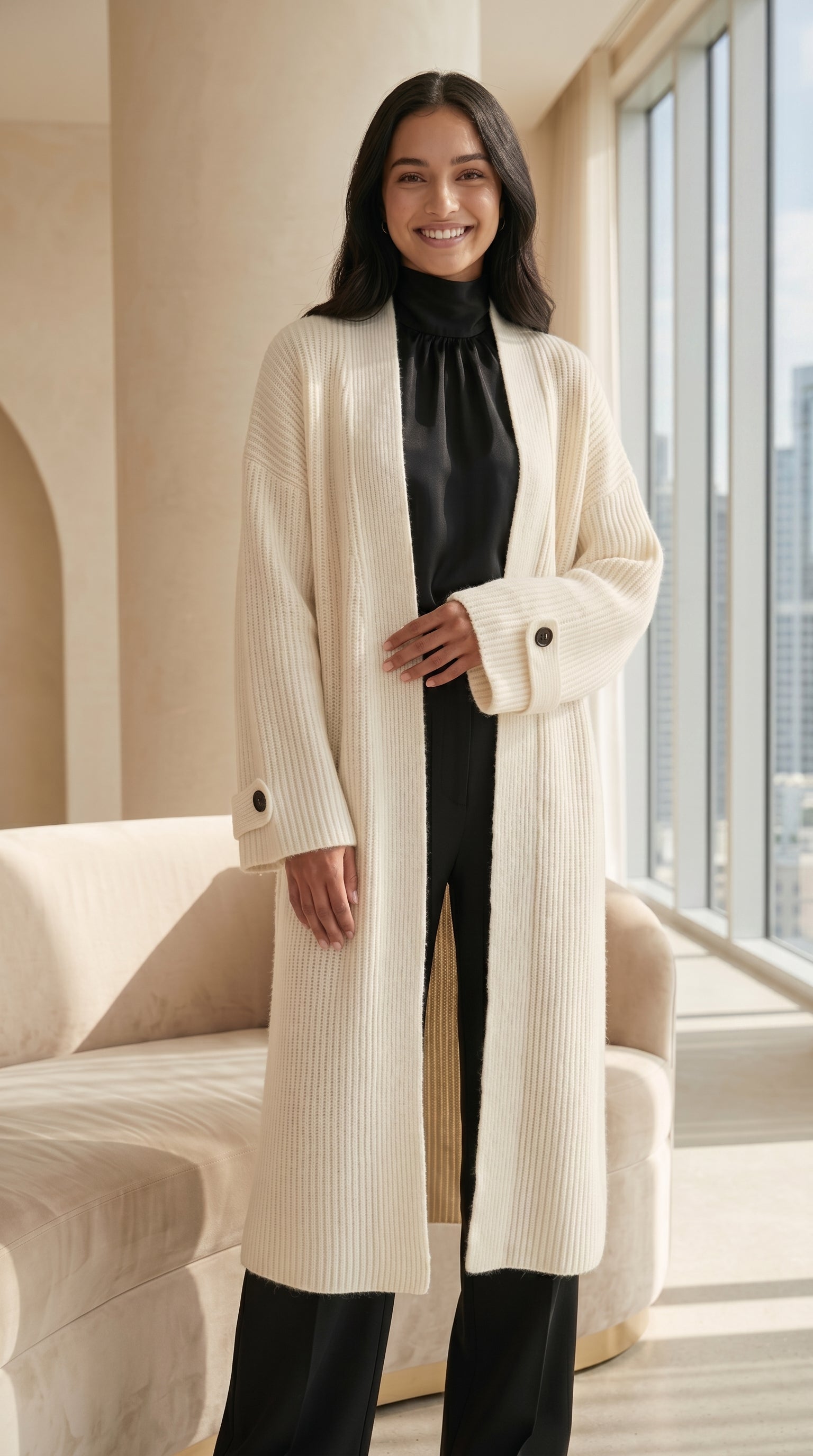 The Grace Longline Knitted Cardigan - Cream White