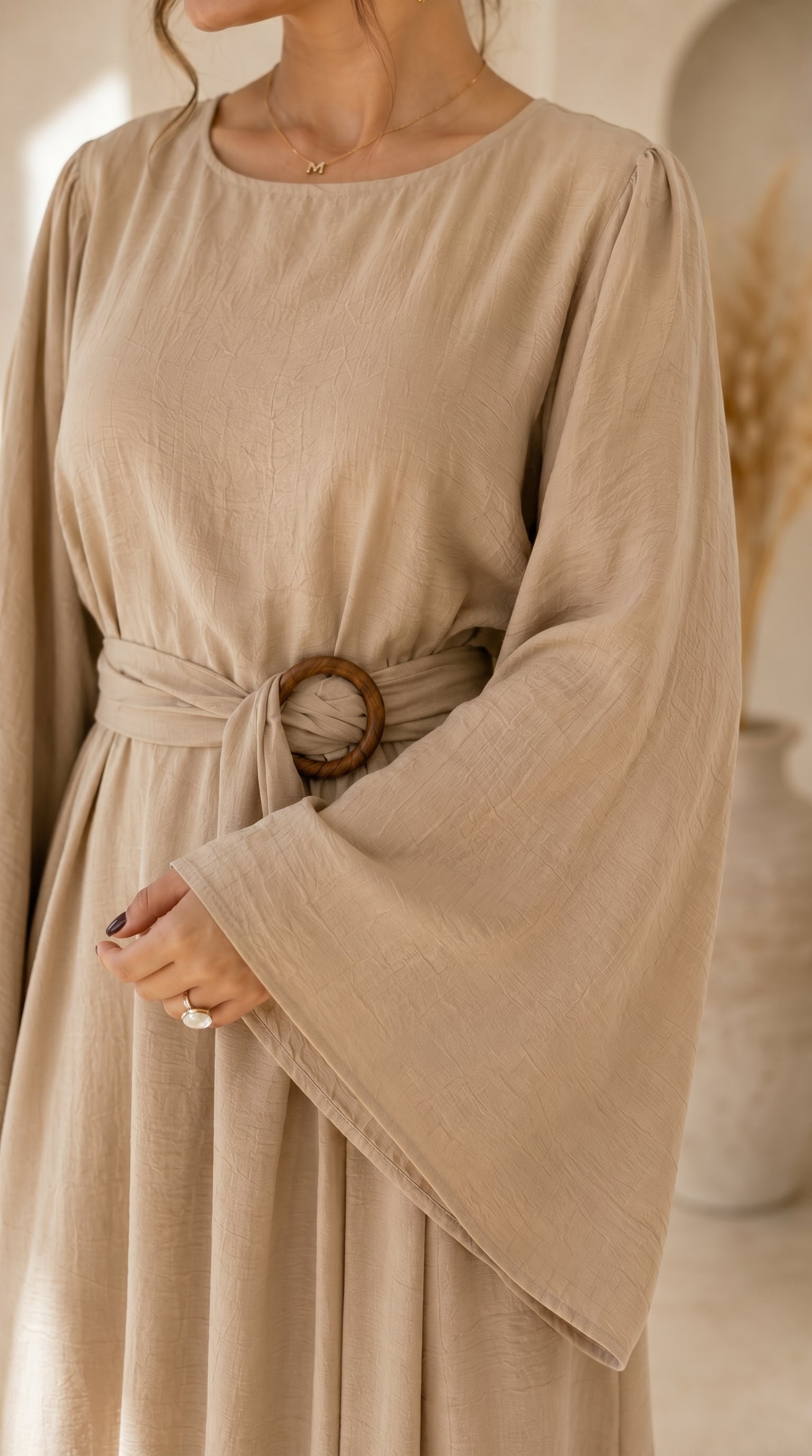Hana Drape Abaya Dress - Sand Beige