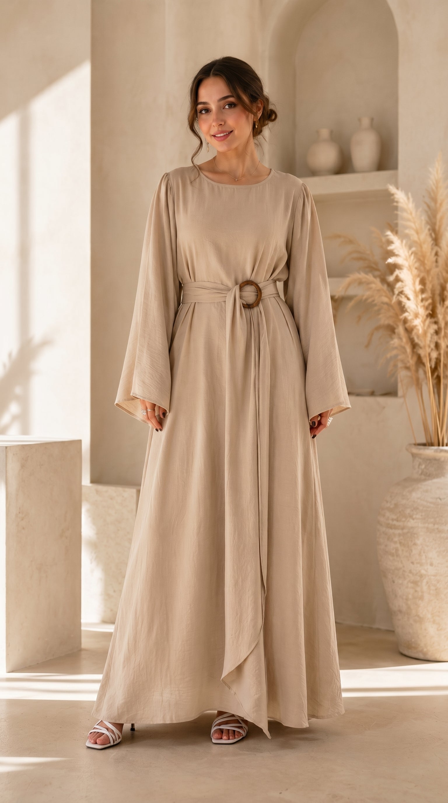 Hana Drape Abaya Dress - Sand Beige