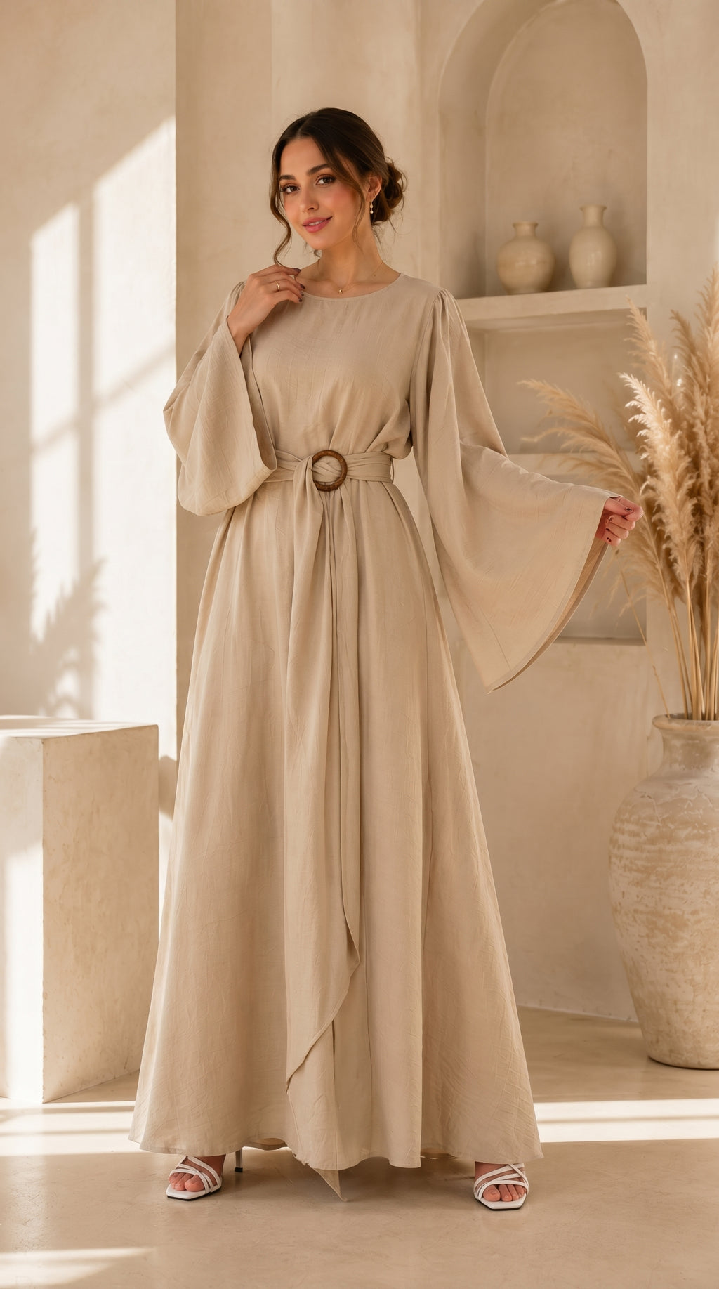 Hana Drape Abaya Dress - Sand Beige