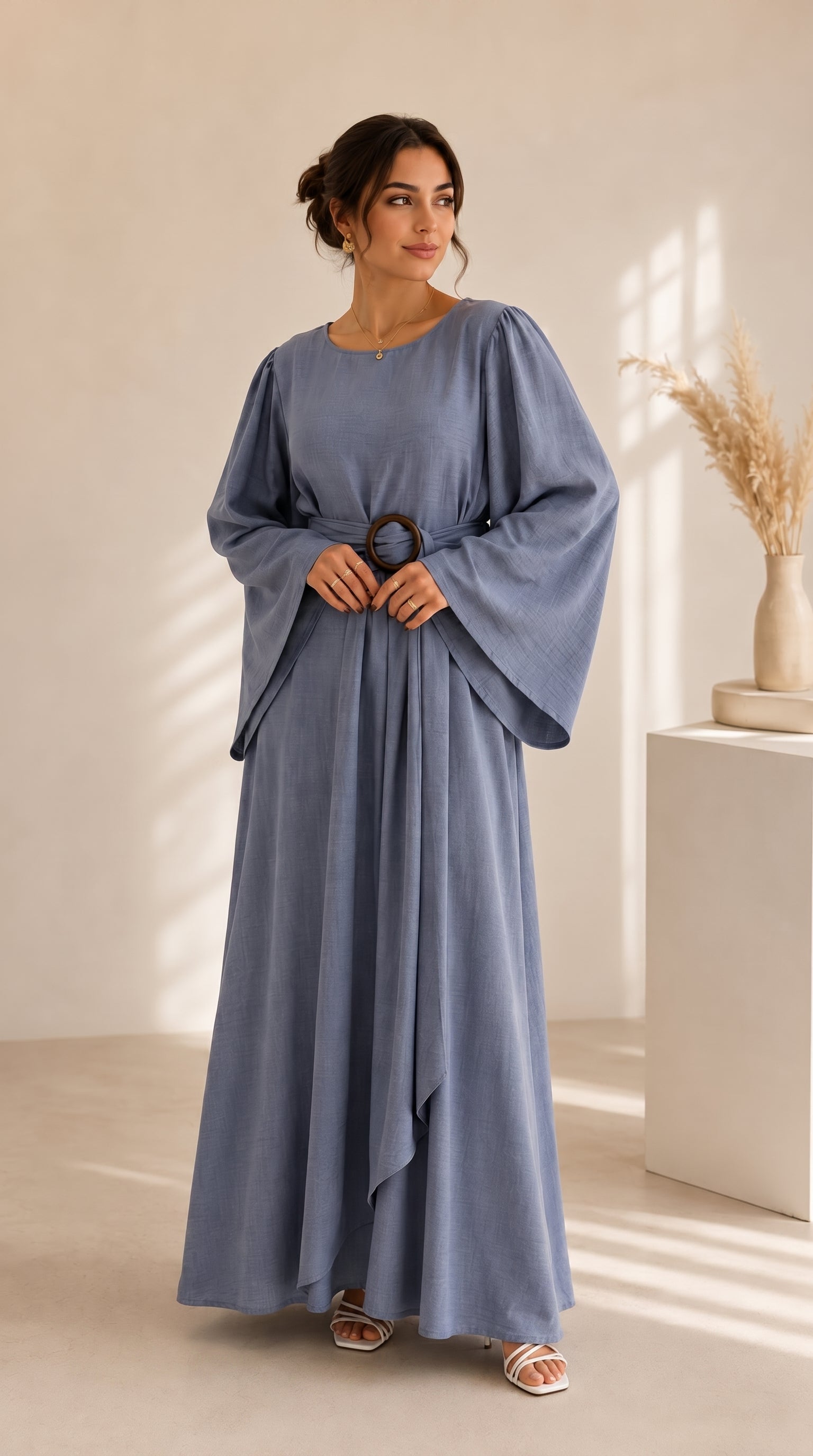 Hana Drape Abaya Dress - Slate Blue