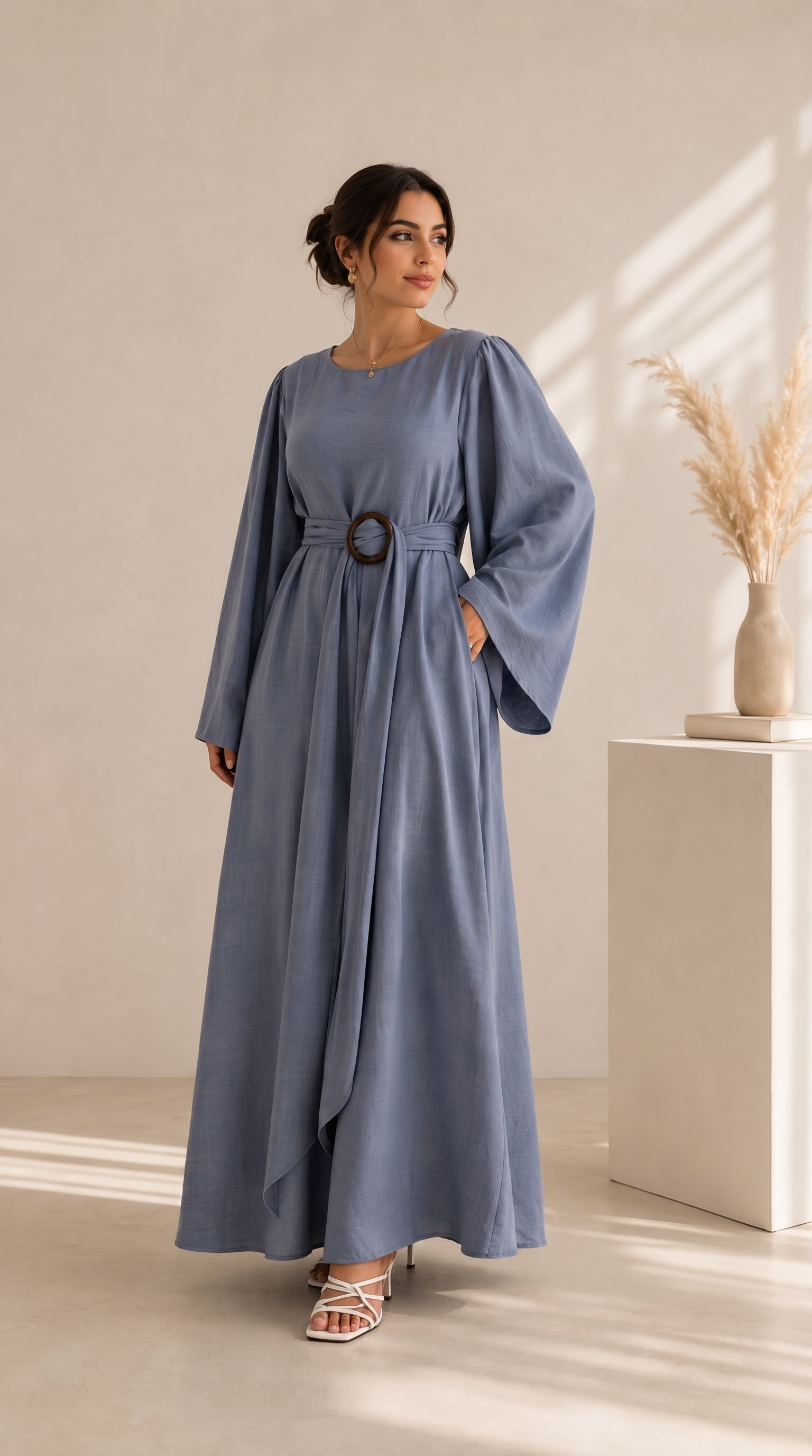Hana Drape Abaya Dress - Slate Blue