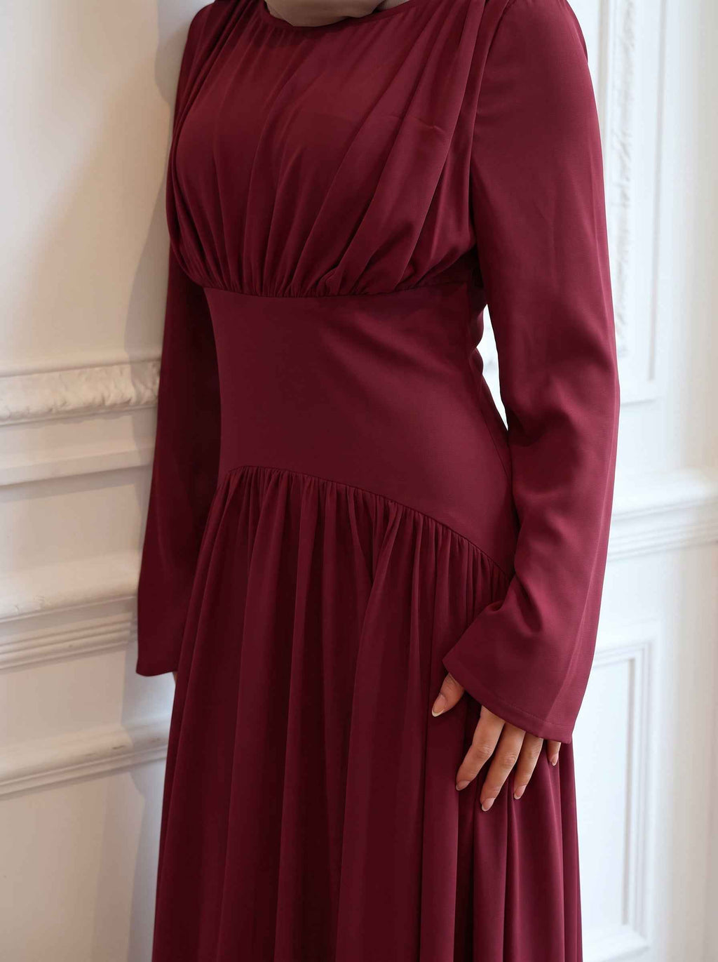 Amani Deep Red Pleated Corset Maxi Dress