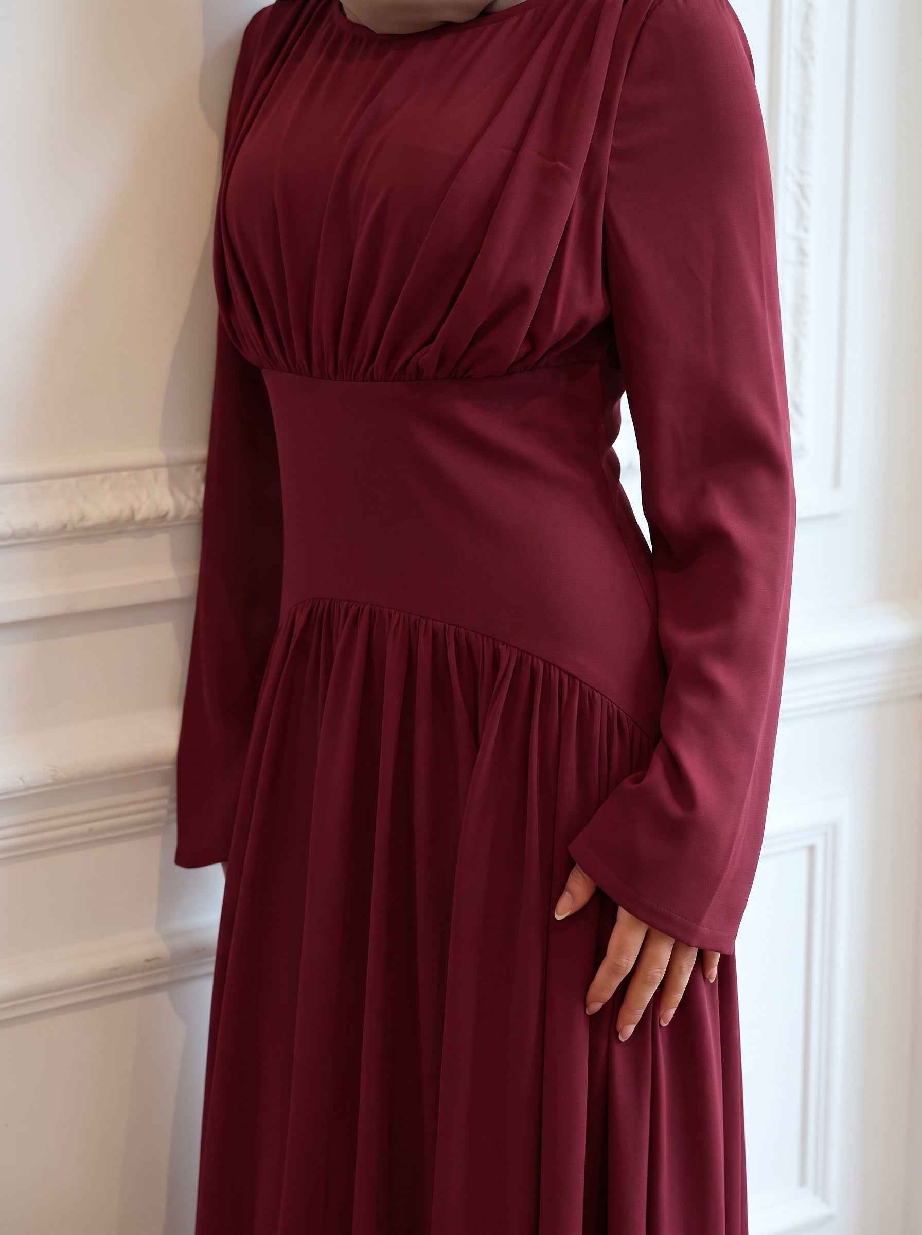 Amani Deep Red Pleated Corset Maxi Dress