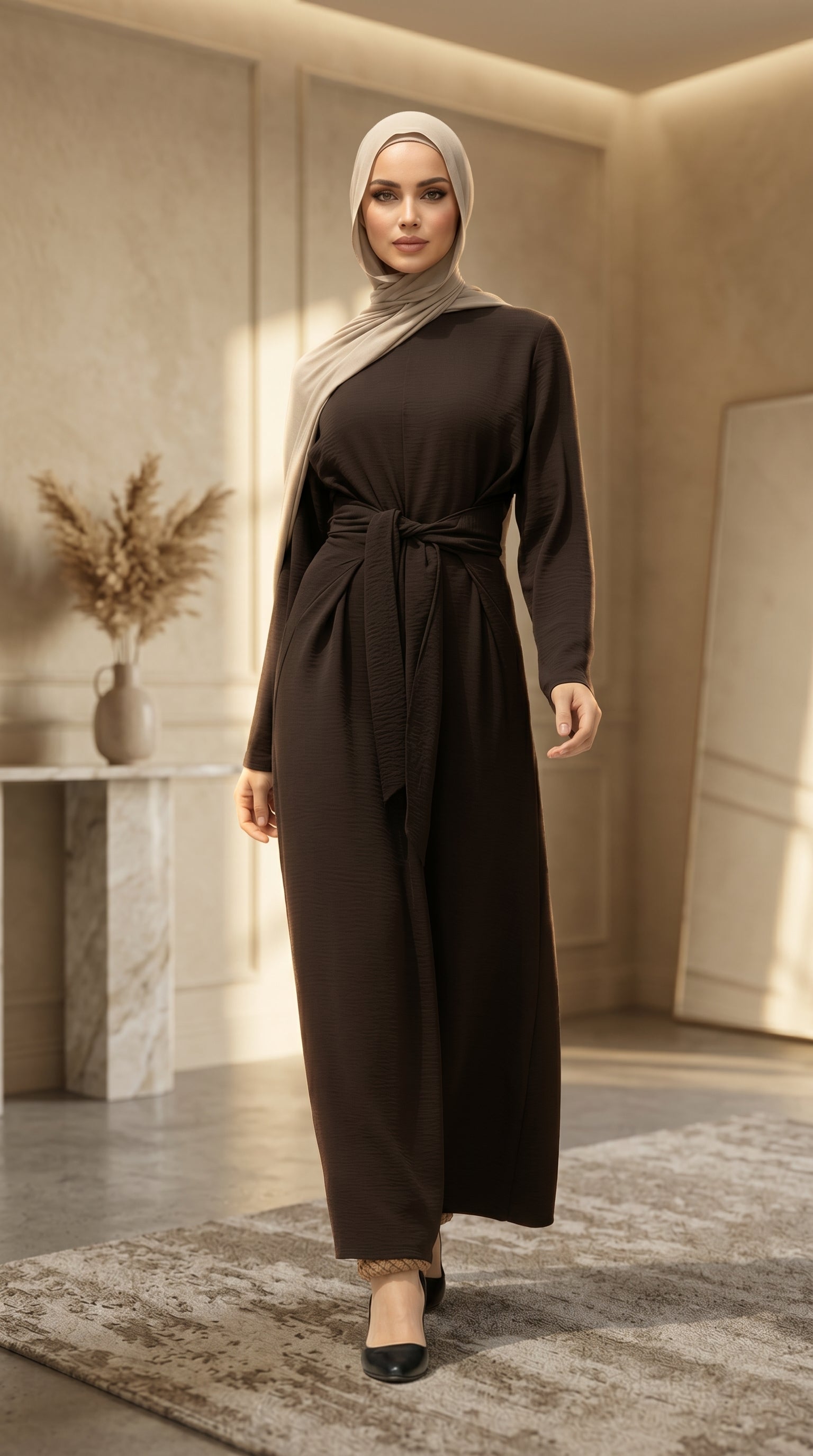 Nayla Front Tie Maxi Dress – Deep Espresso