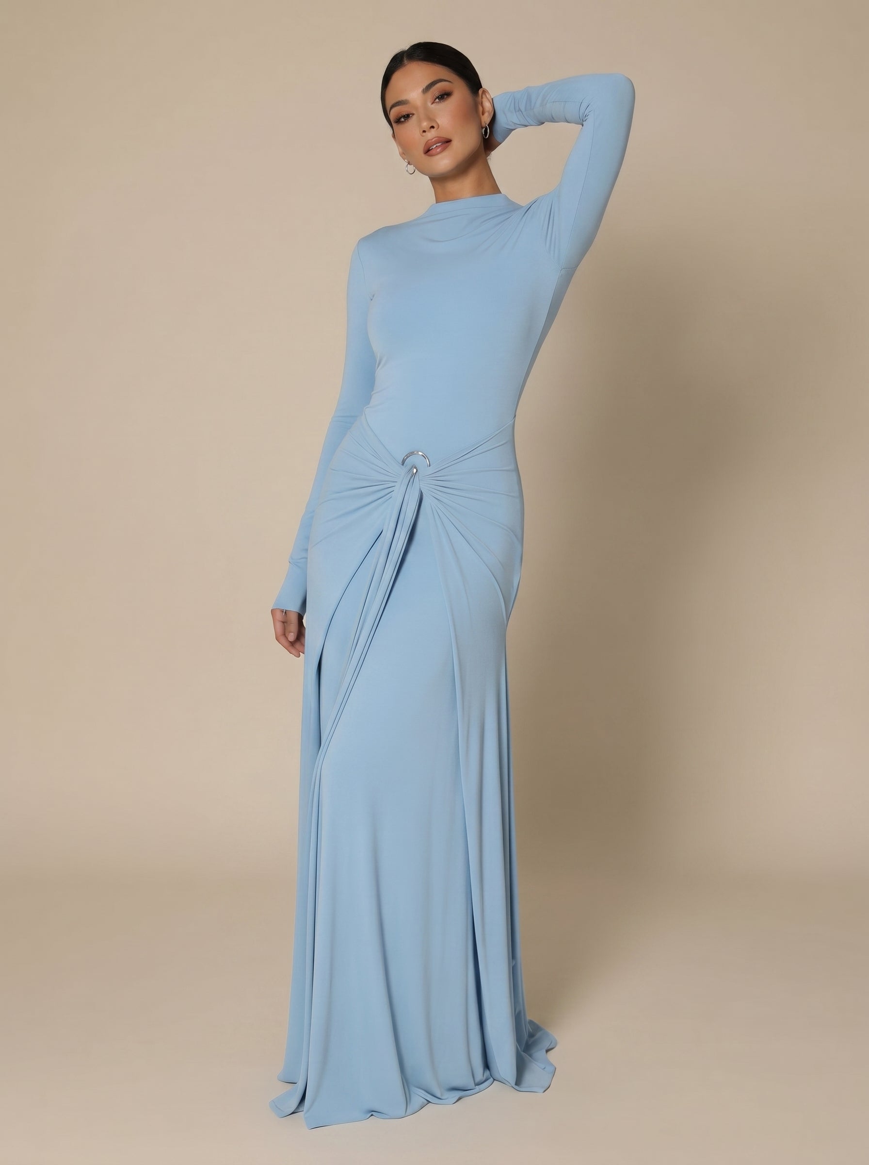Lina Bodycon Draped Maxi Dress - Serenity Blue